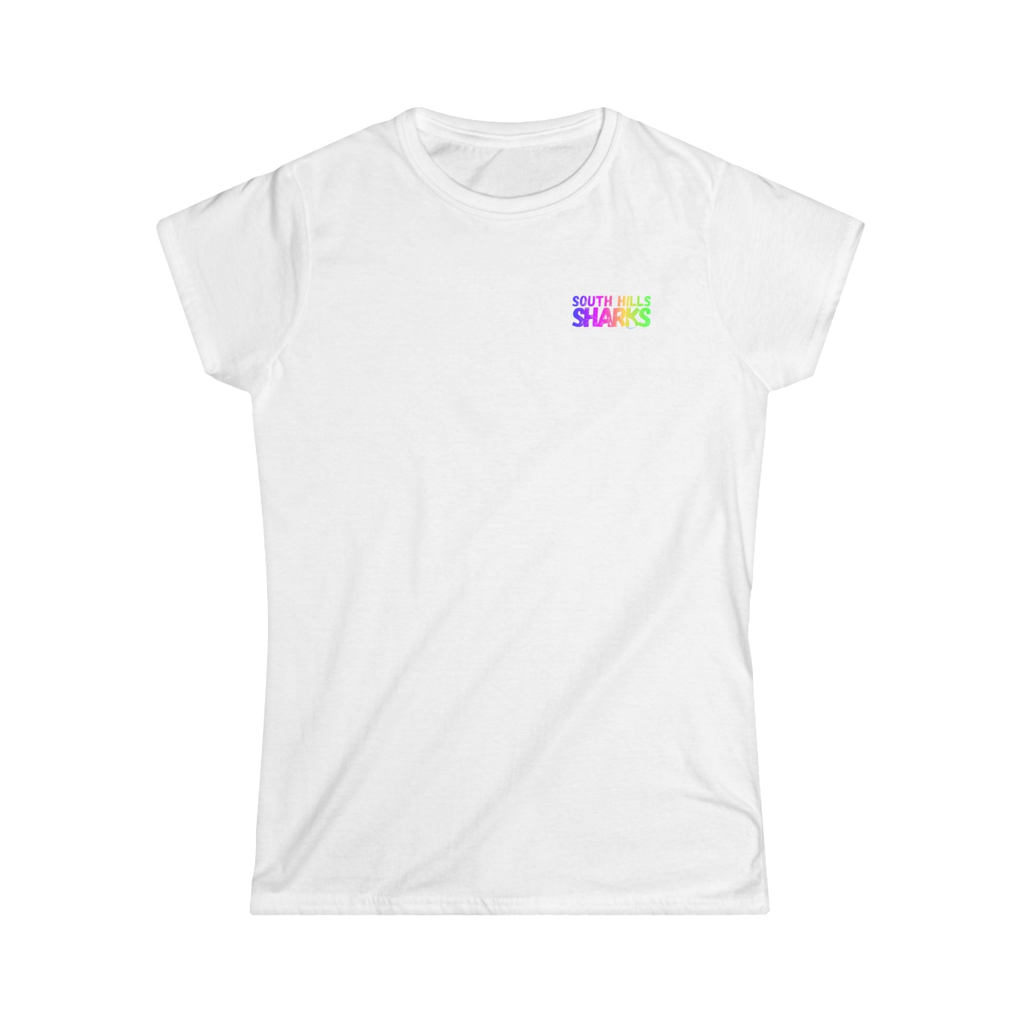Women's South Hills Swim Team Neon Rainbow Graphic Short Sleeve Gildan Softstyle Tee