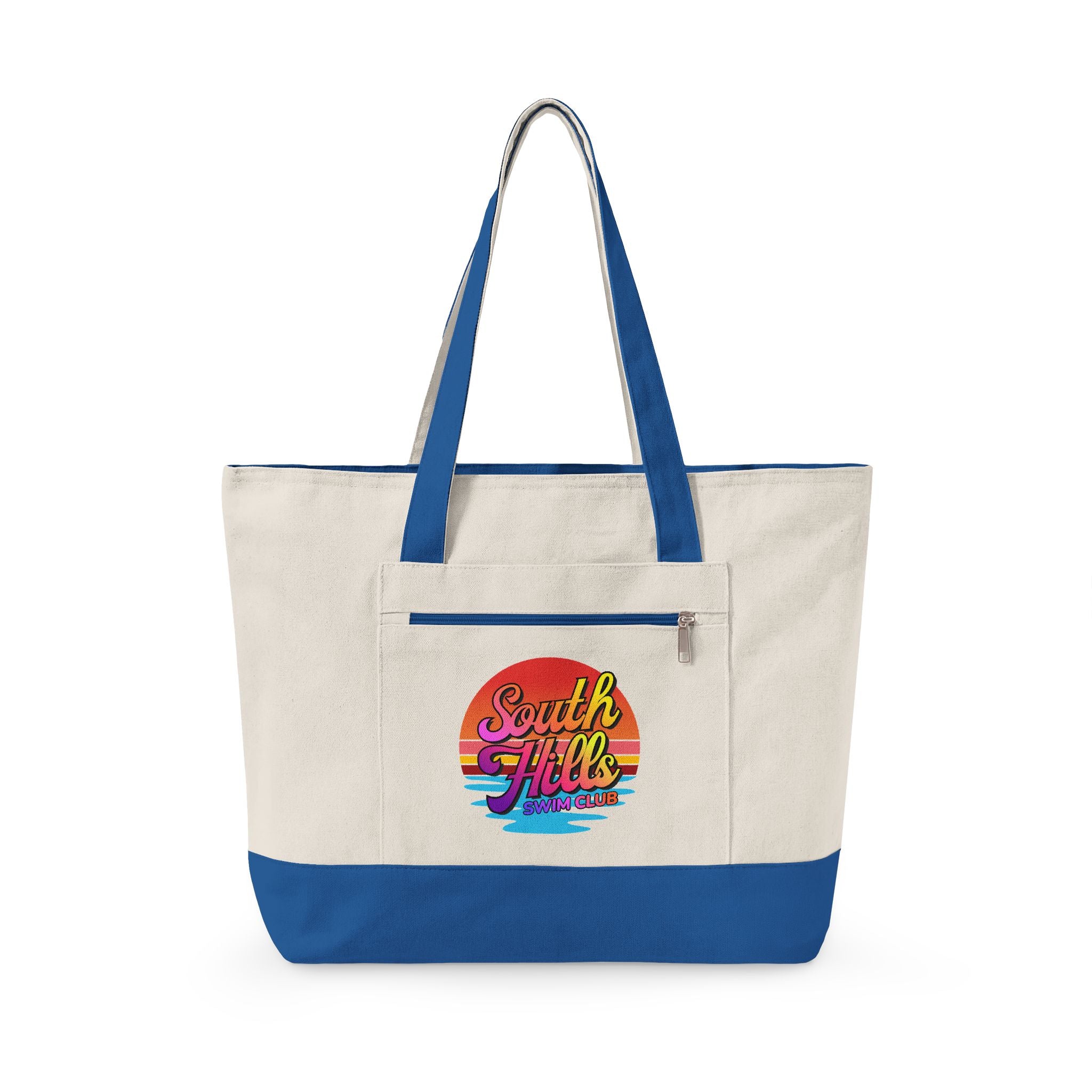 South Hills Swim Club Sunset Script Graphic Large Zippered Canvas Tote