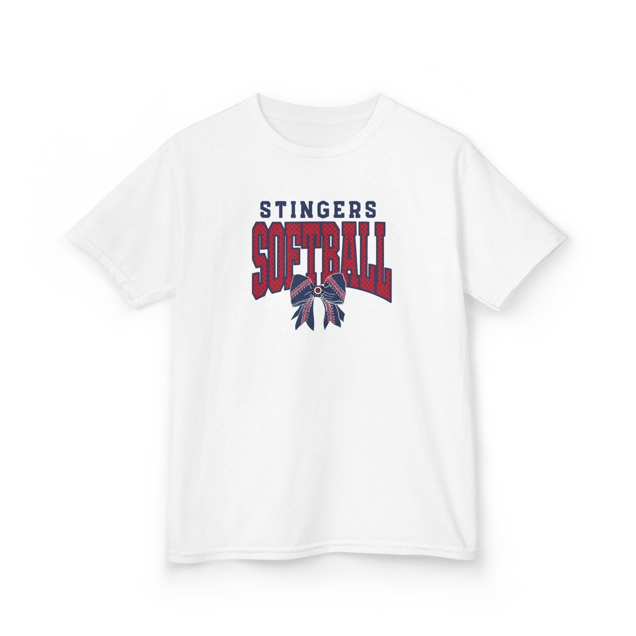 Youth Stingers Softball Stitched Bow Graphic Short Sleeve Gildan Heavy Tee
