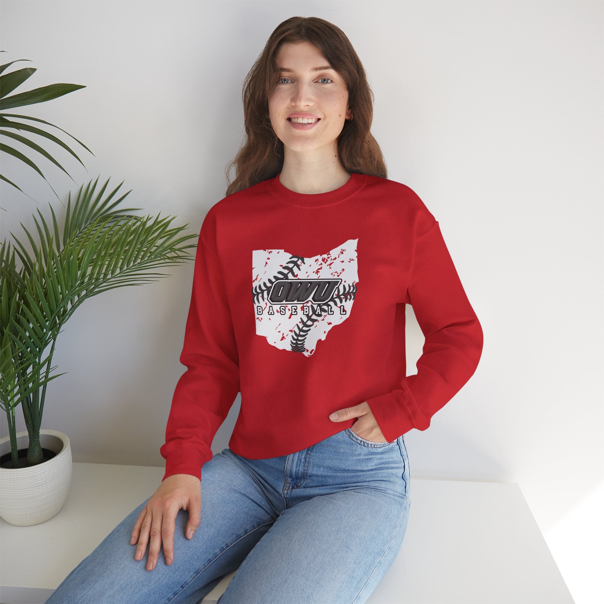 Adult Unisex OWU Baseball Stitches Distressed Ohio Graphic Sweatshirt