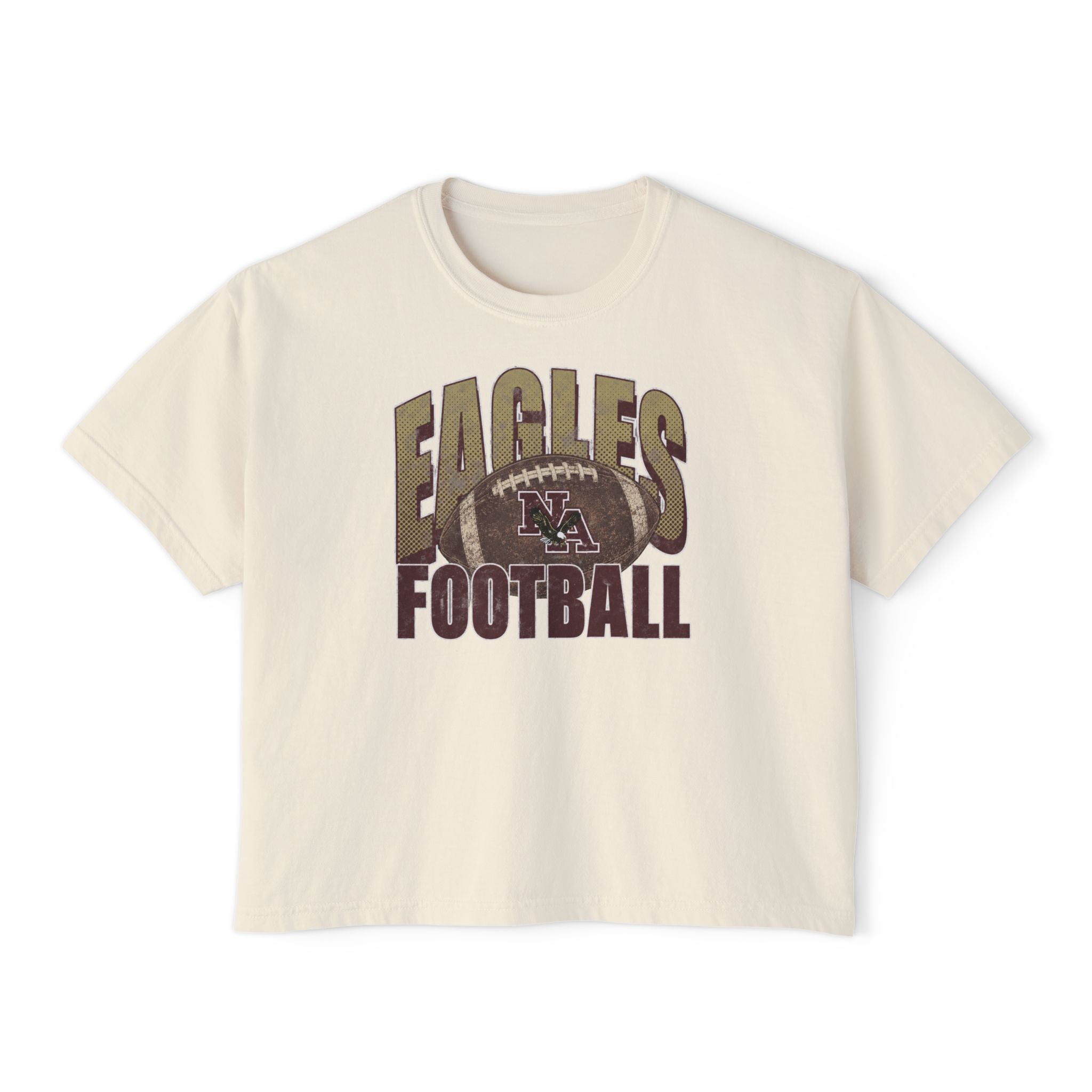 Women's New Albany First-Down Distressed Football Graphic Boxy Crop Short Sleeve Tee