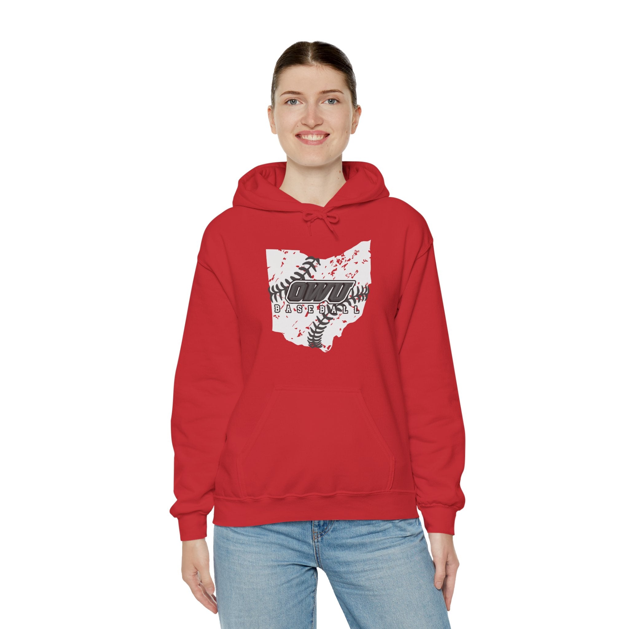 Adult Unisex OWU Baseball Stitches Distressed Ohio Graphic Hoodie