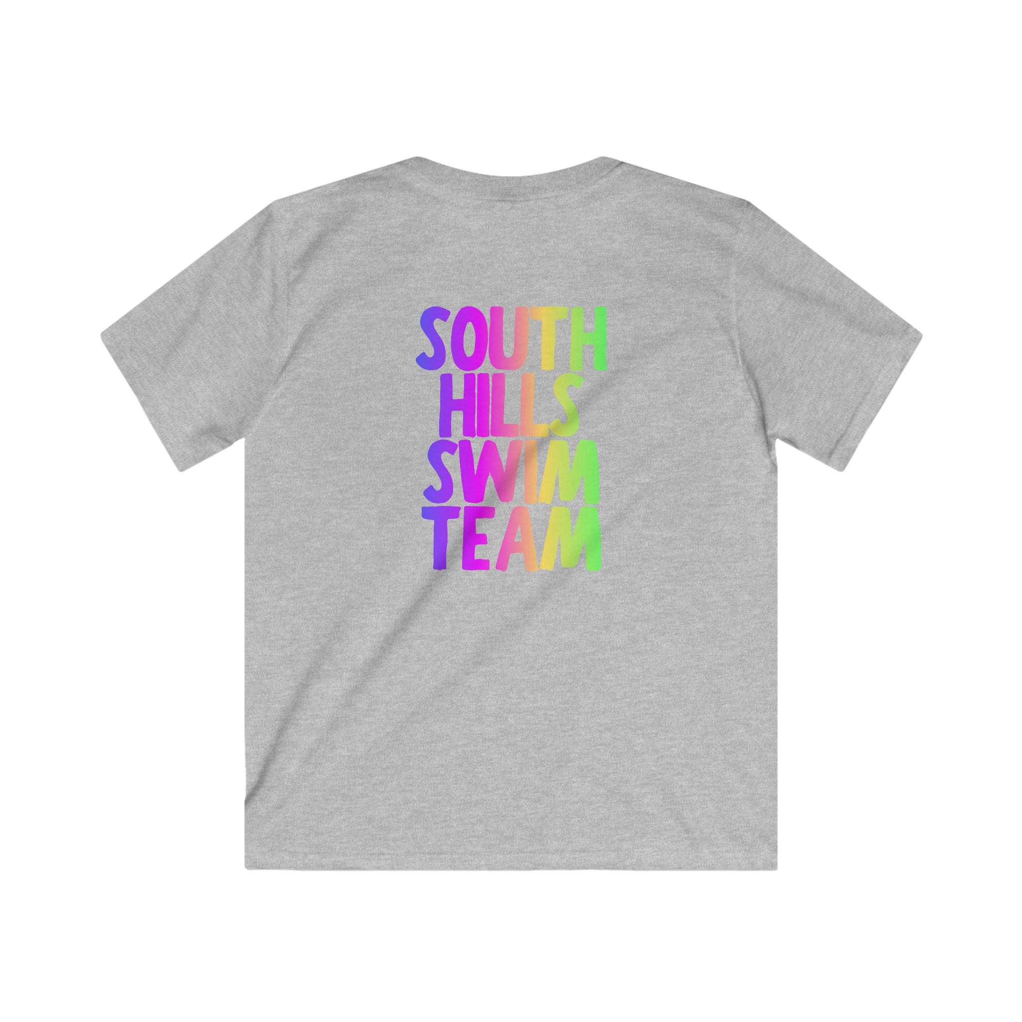Youth South Hills Swim Team Neon Rainbow Graphic Short Sleeve Gildan Softstyle Tee