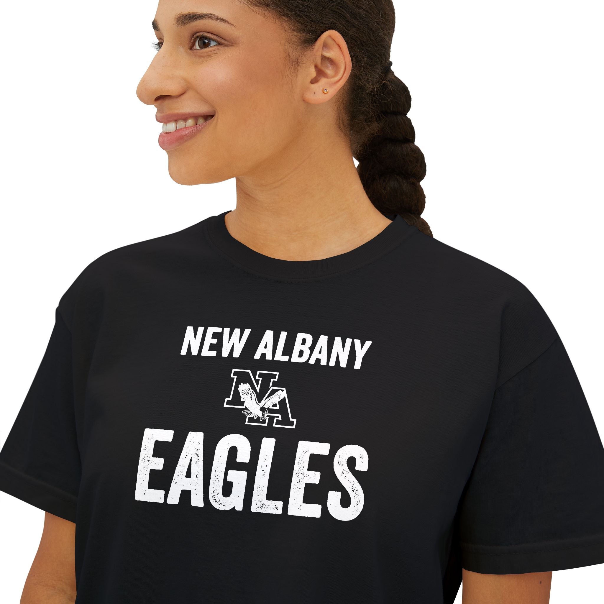 Women's Vintage Distressed New Albany Eagles Graphic Boxy Crop Short Sleeve Tee