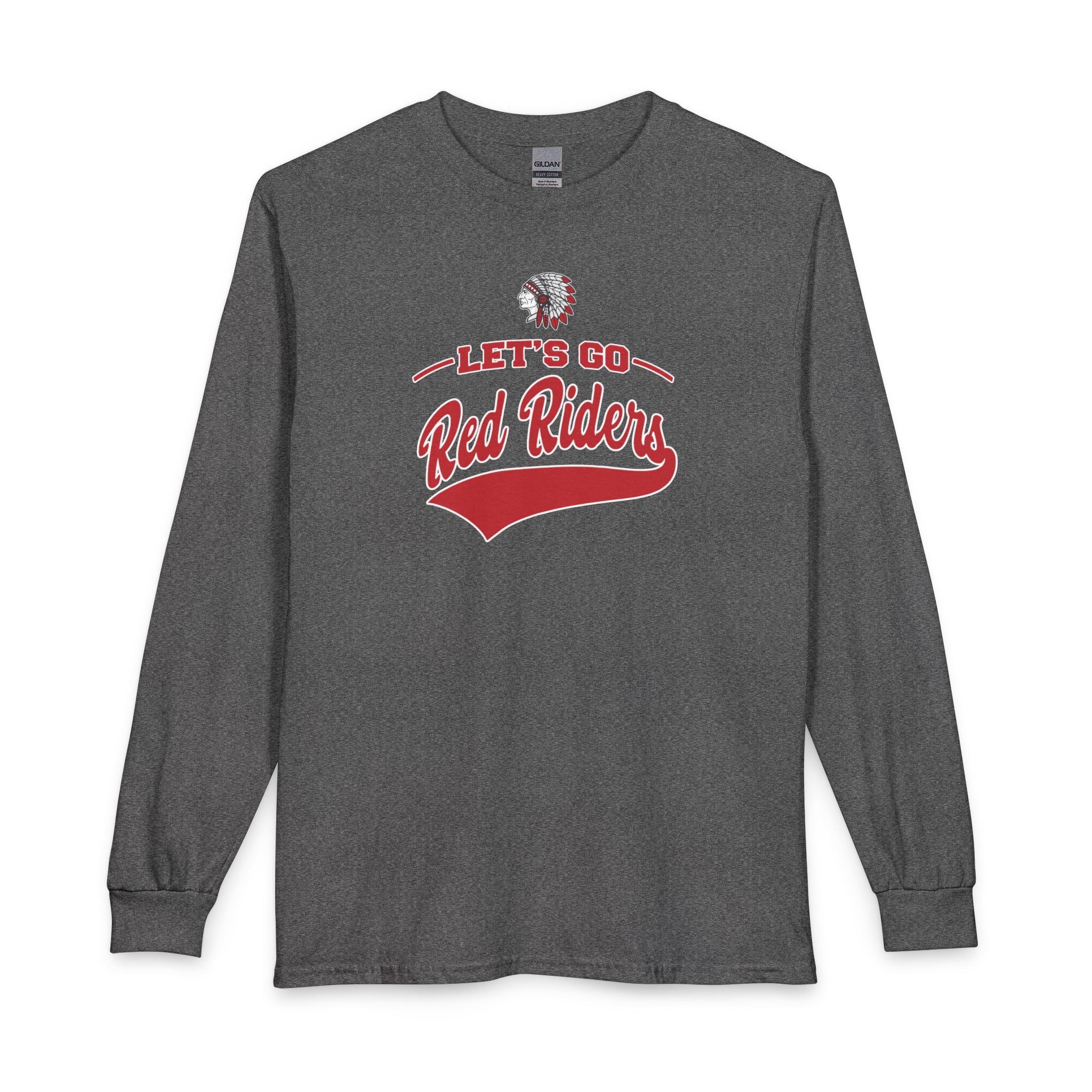 Adult Unisex Let's Go Red Riders Graphic Long Sleeve Gildan Tee