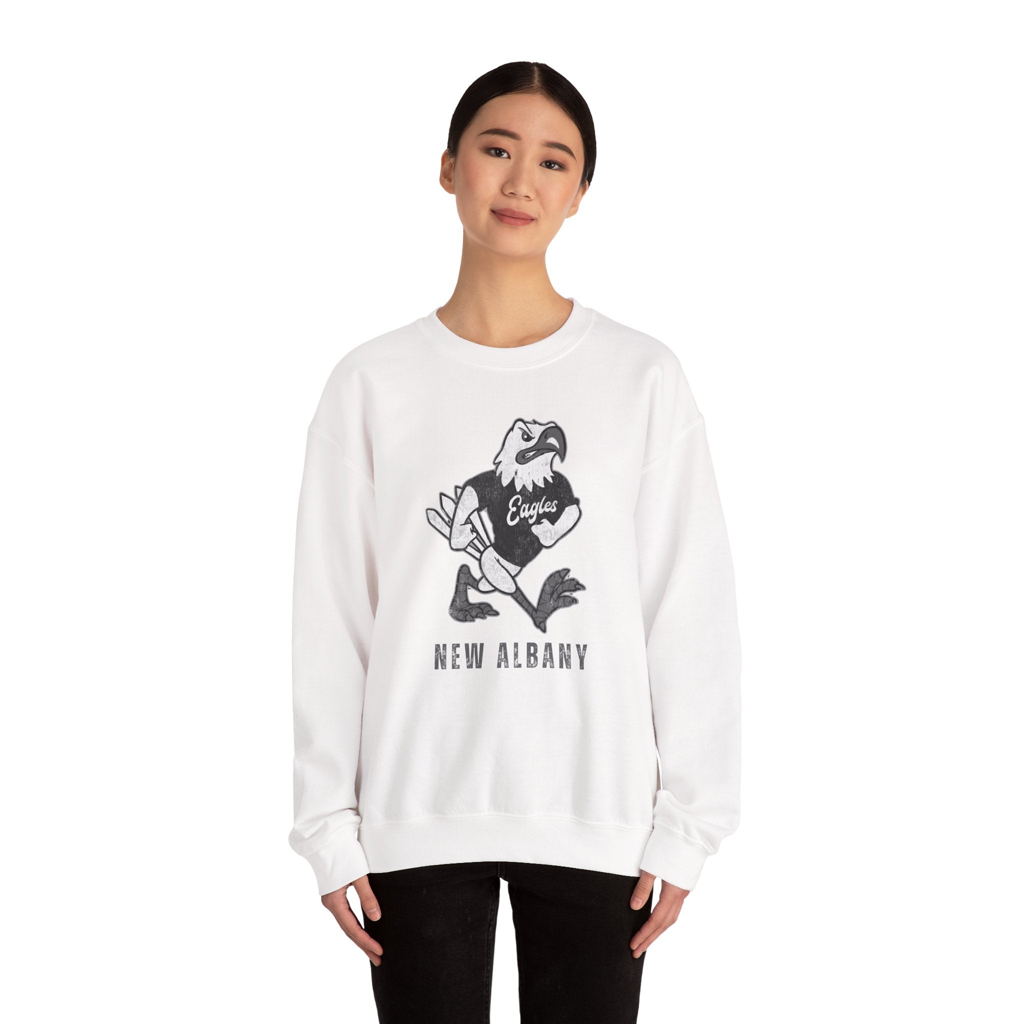 Adult Unisex New Albany Black and White Vintage Fighting Eagle Graphic Sweatshirt