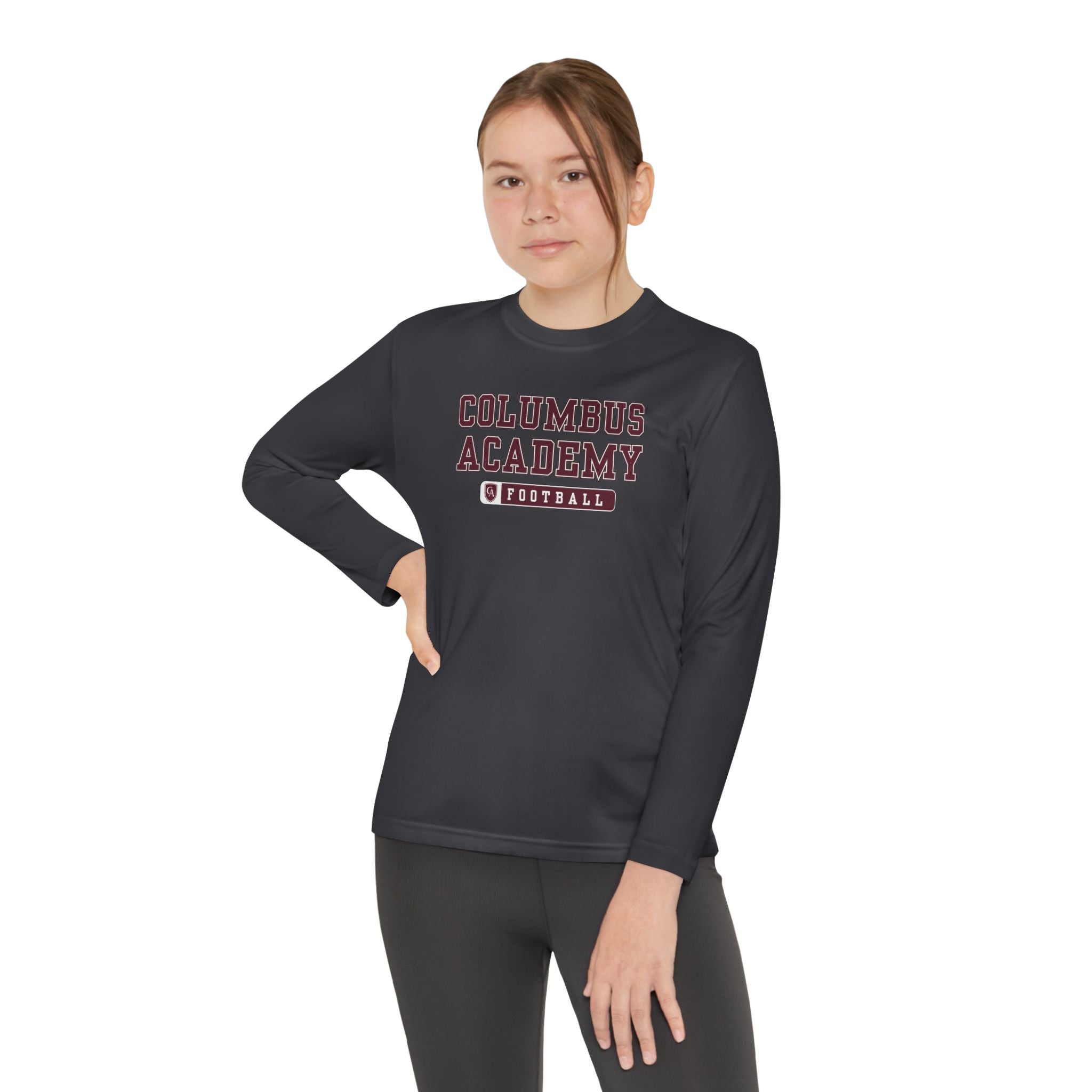 Youth Columbus Academy Football Graphic Sport-Tek Competitor Performance Long Sleeve Tee