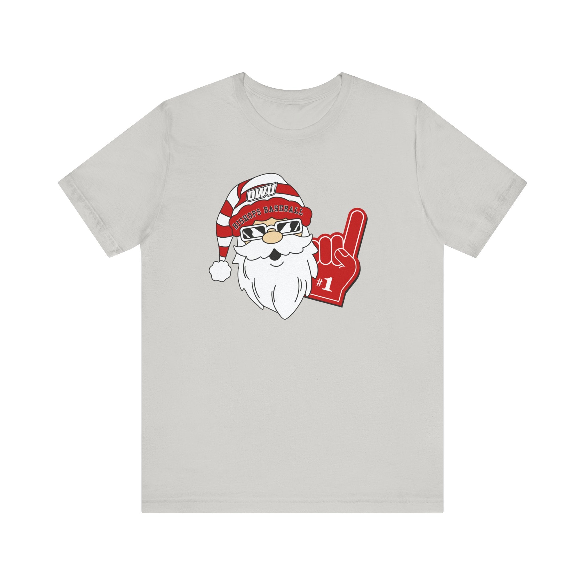 Adult Unisex OWU Bishops Baseball Spirited Santa Graphic Short Sleeve Soft Tee