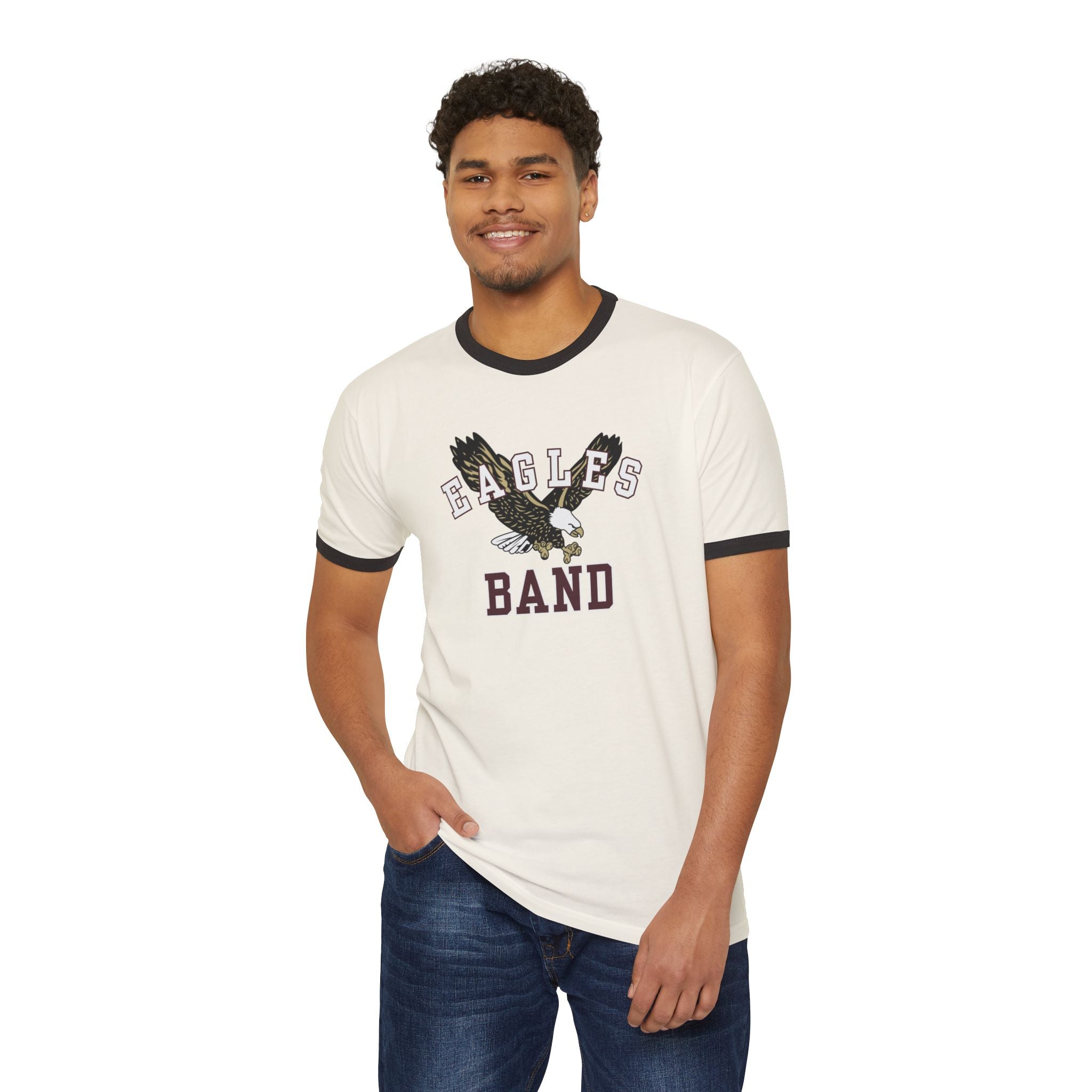 Adult Unisex Flying Band Eagle Graphic Short Sleeve Ringer Tee
