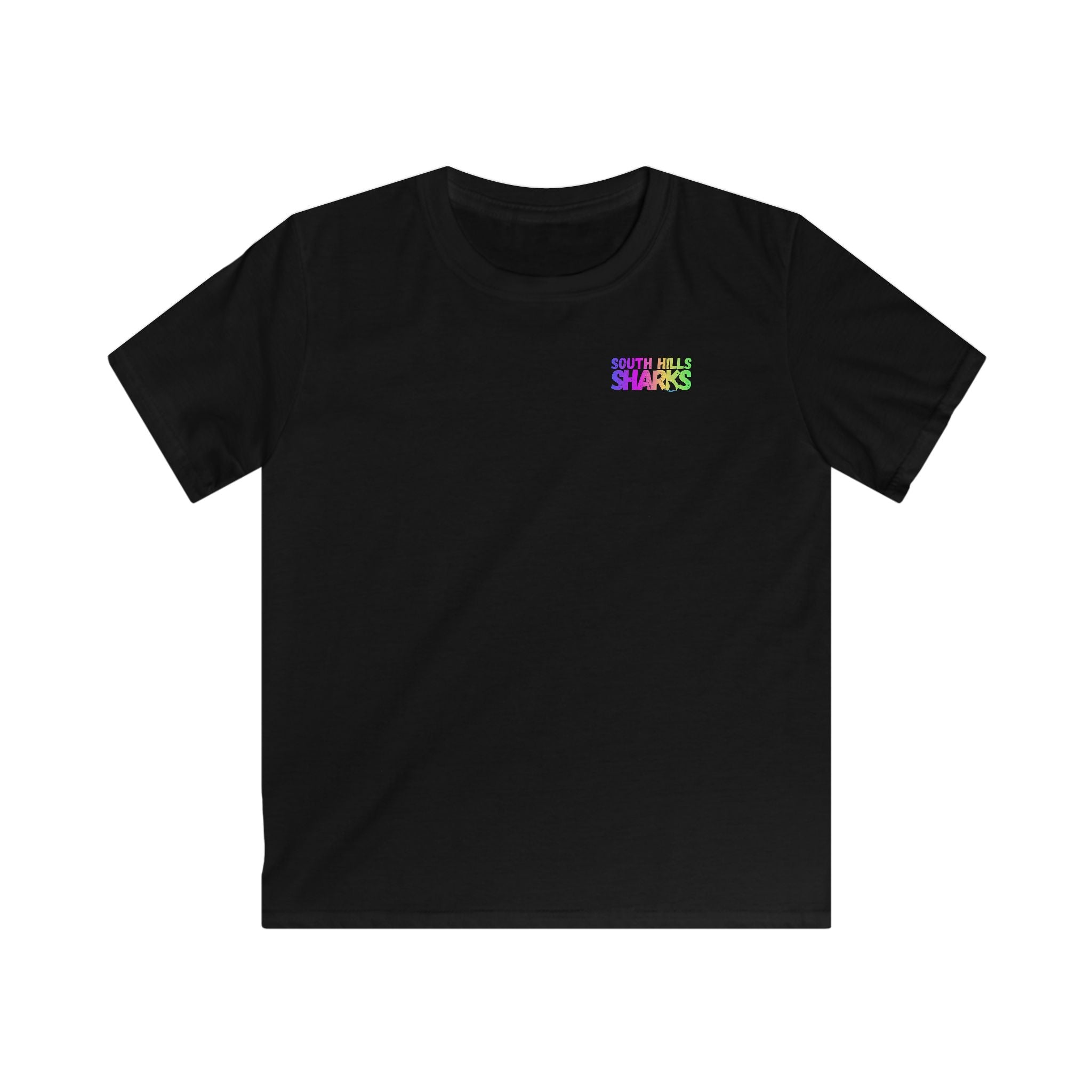 Youth South Hills Swim Team Neon Rainbow Graphic Short Sleeve Gildan Softstyle Tee
