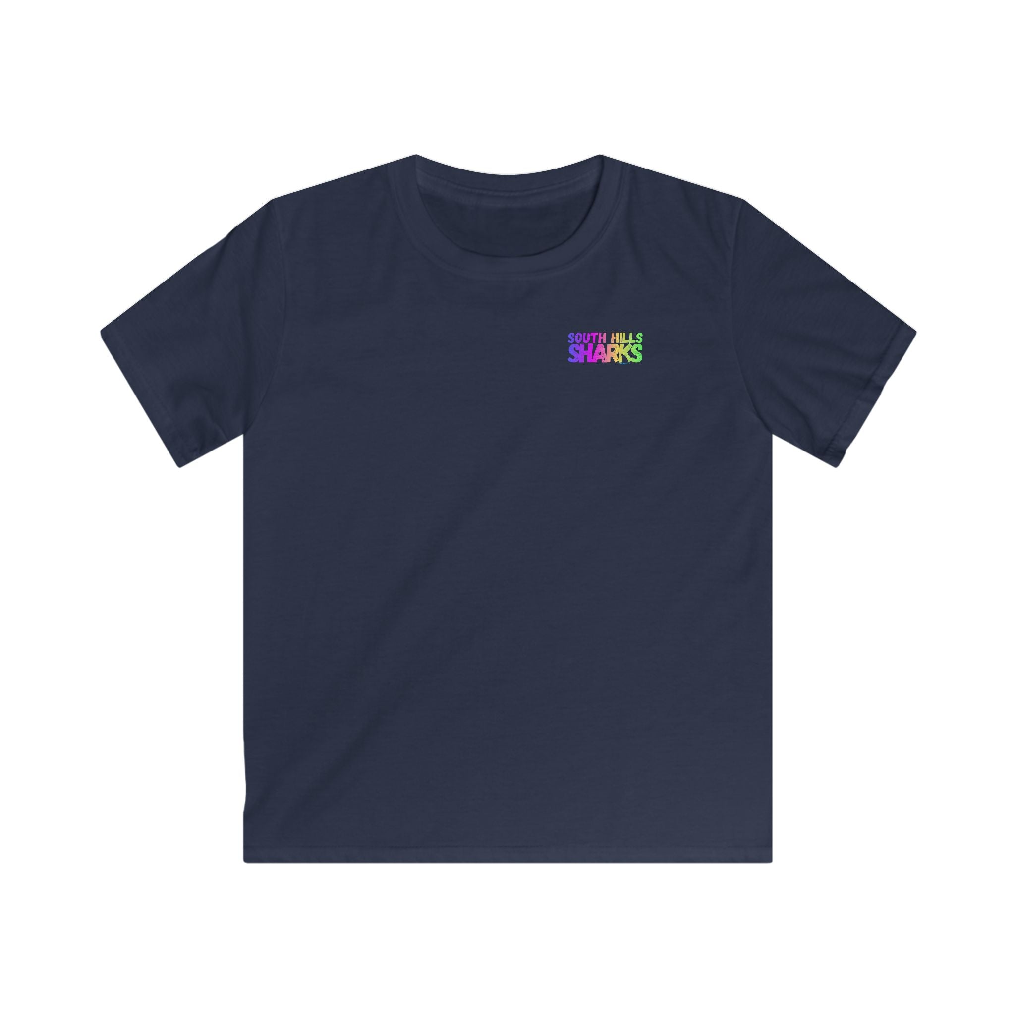 Youth South Hills Swim Team Neon Rainbow Graphic Short Sleeve Gildan Softstyle Tee