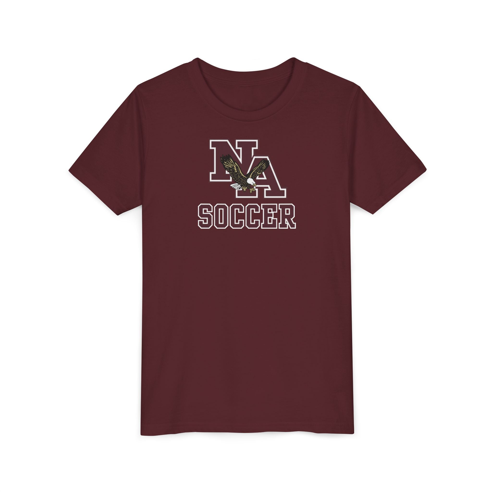 Youth New Albany Classic Maroon Soccer Logo Graphic Short Sleeve Bella + Canvas Soft Tee