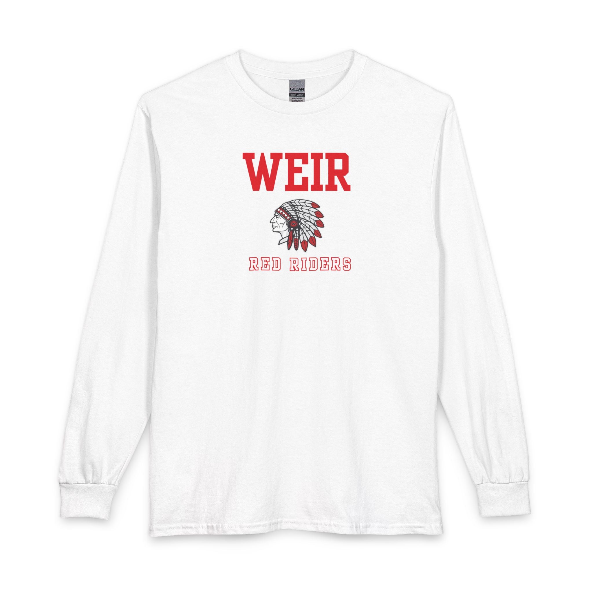 Adult Unisex Weir Red Riders Classic Mascot Graphic Long Sleeve Gildan Tee