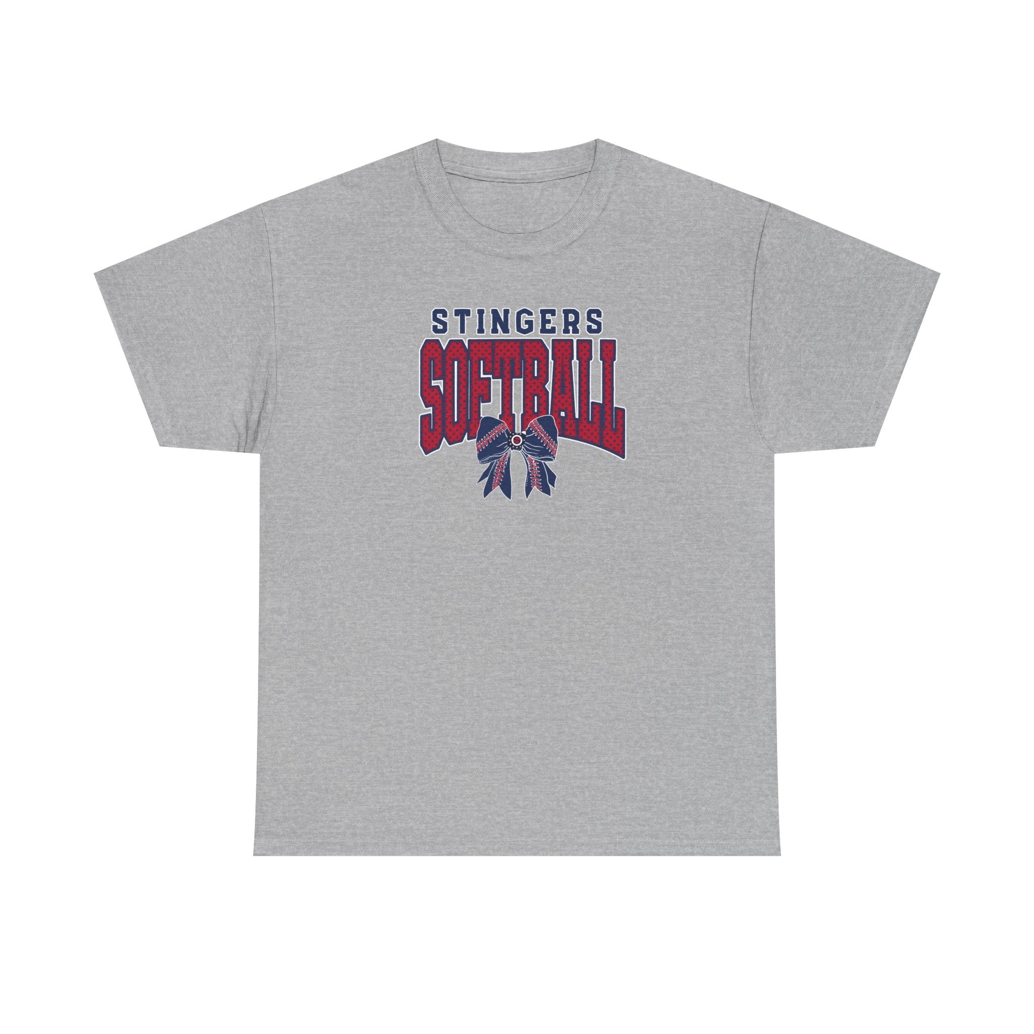 Adult Unisex Stingers Softball Stitched Bow Graphic Short Sleeve Gildan Heavy Tee