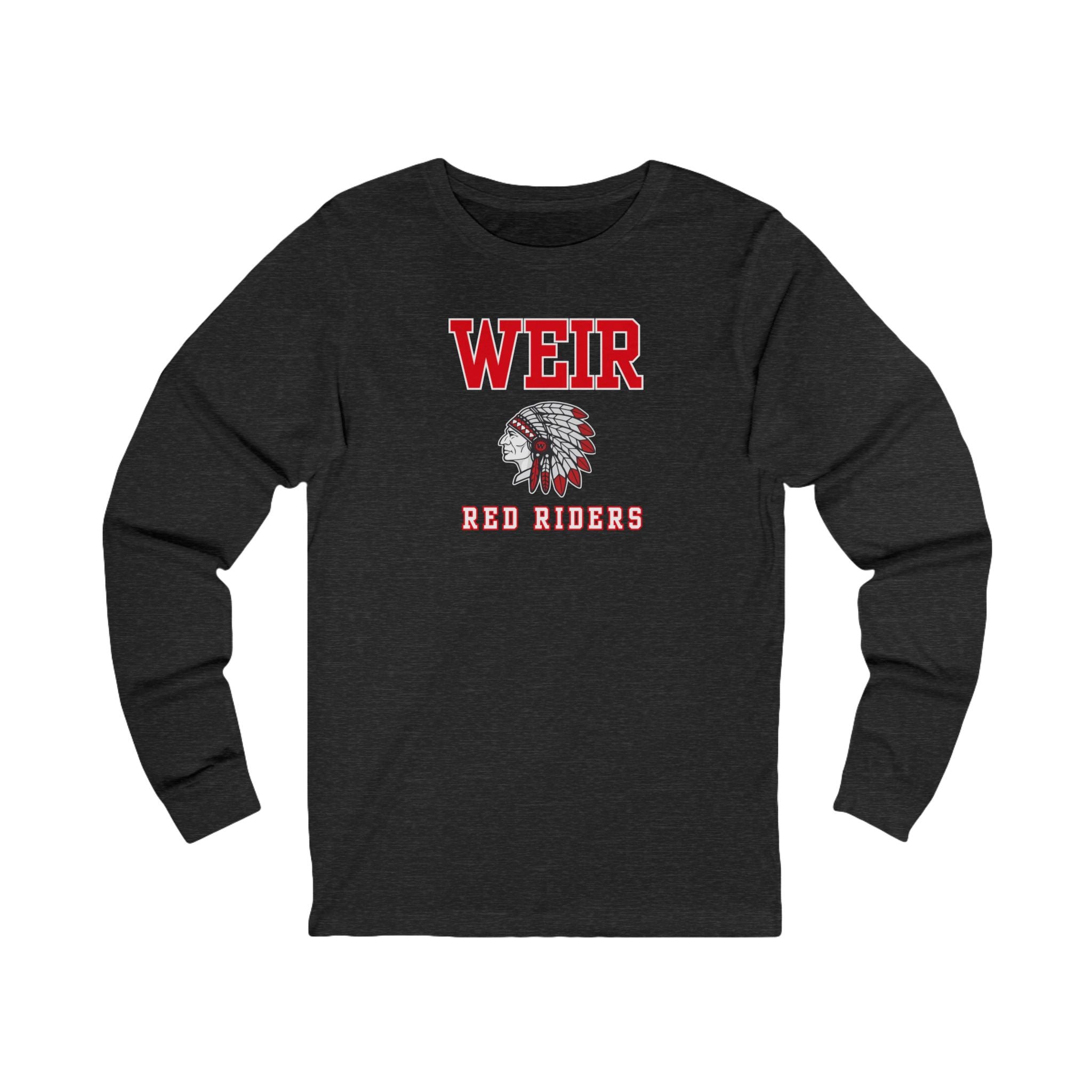 Adult Unisex Weir Red Riders Classic Mascot Graphic Long Sleeve Bella + Canvas Soft Tee