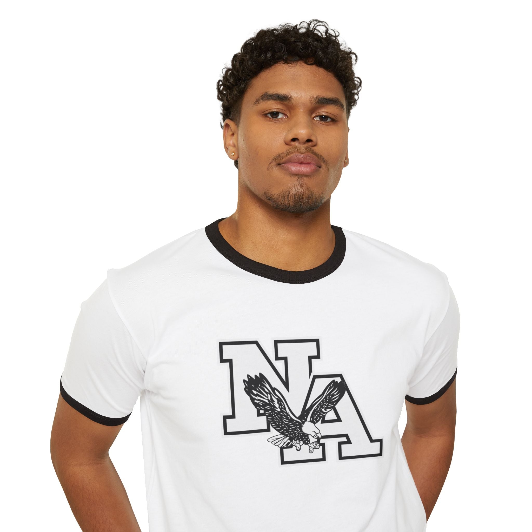 Adult Unisex White/Black Classic NA Logo Graphic Short Sleeve Ringer Tee
