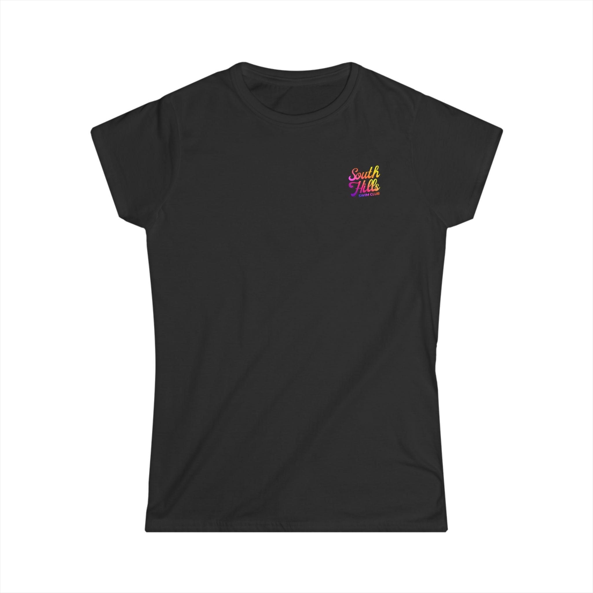 Women's South Hills Swim Club Sunset Script Graphic Short Sleeve Gildan Softstyle Tee