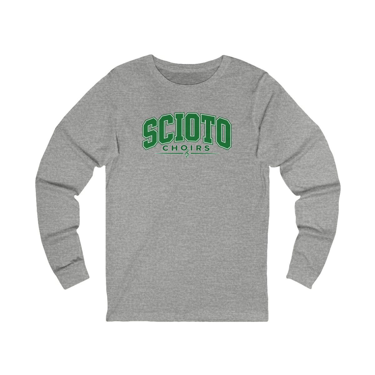 Adult Unisex Dublin Scioto Choirs Varsity Block Letter Graphic Long Sleeve Bella + Canvas Soft Tee