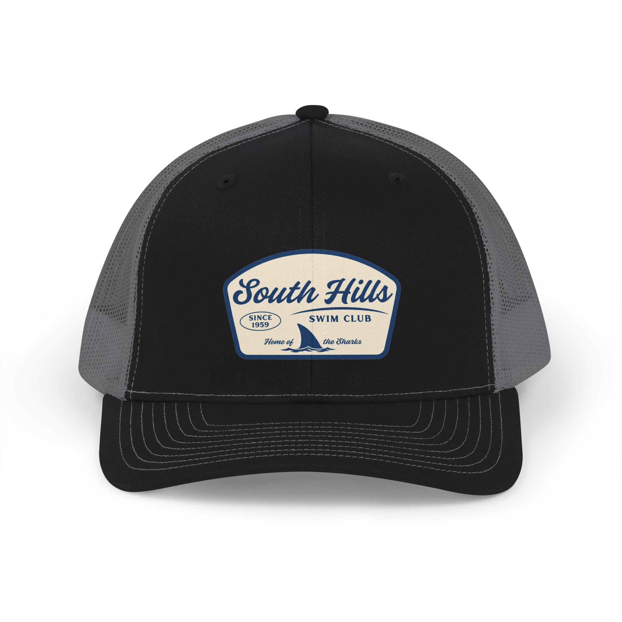 Adult Unisex South Hills Swim Club Home of the Sharks Graphic Richardson 112 Snapback Trucker Hat