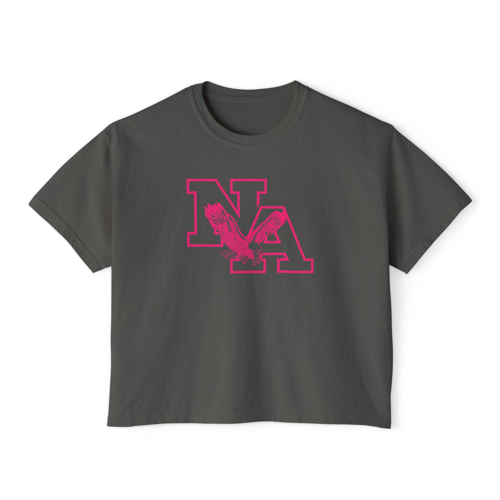 Women's Neon Pink Power Logo Graphic Boxy Crop Short Sleeve Tee - PINK OCTOBER