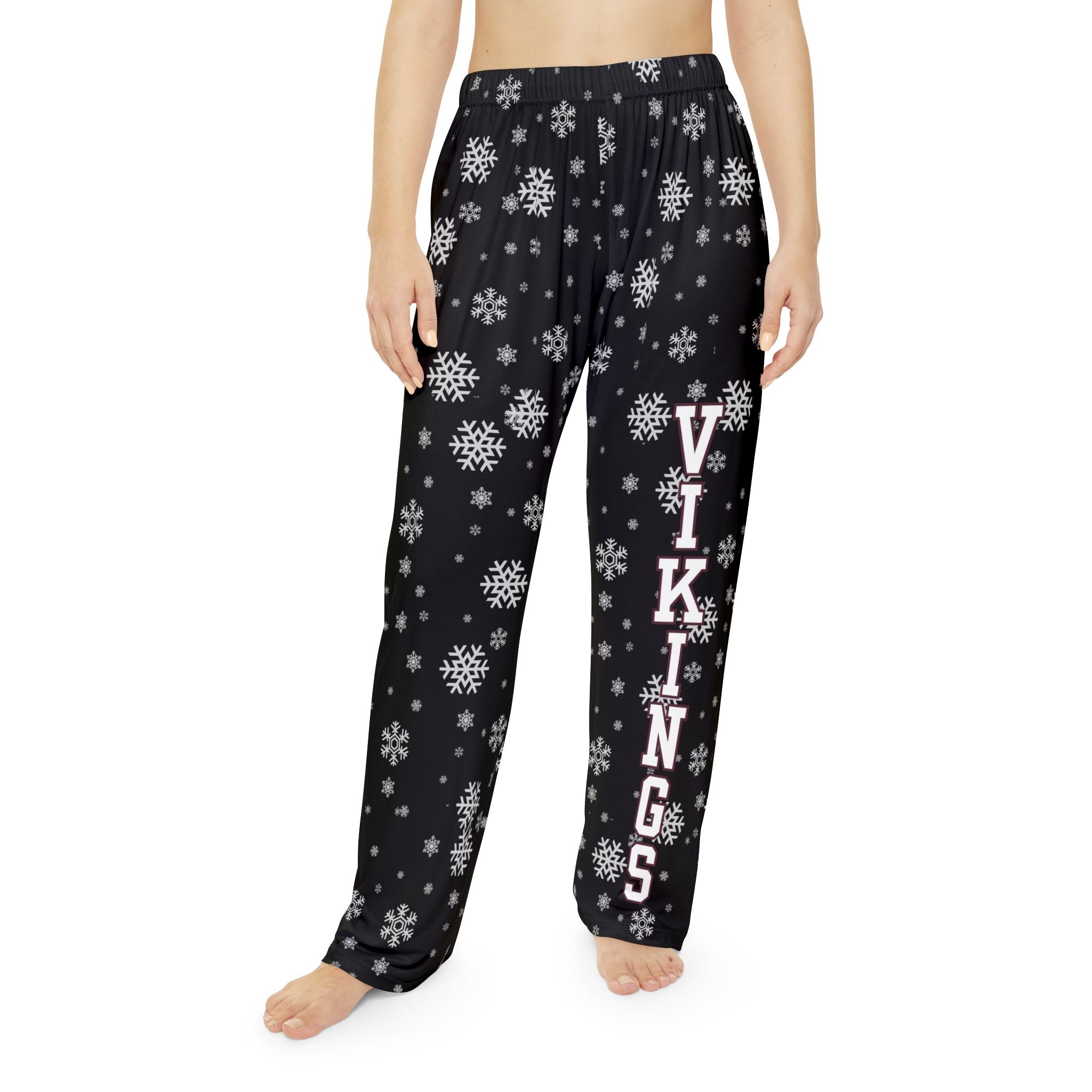 Women's Columbus Academy Vikings Spirited Snowflake Black Printed Pajama Pants