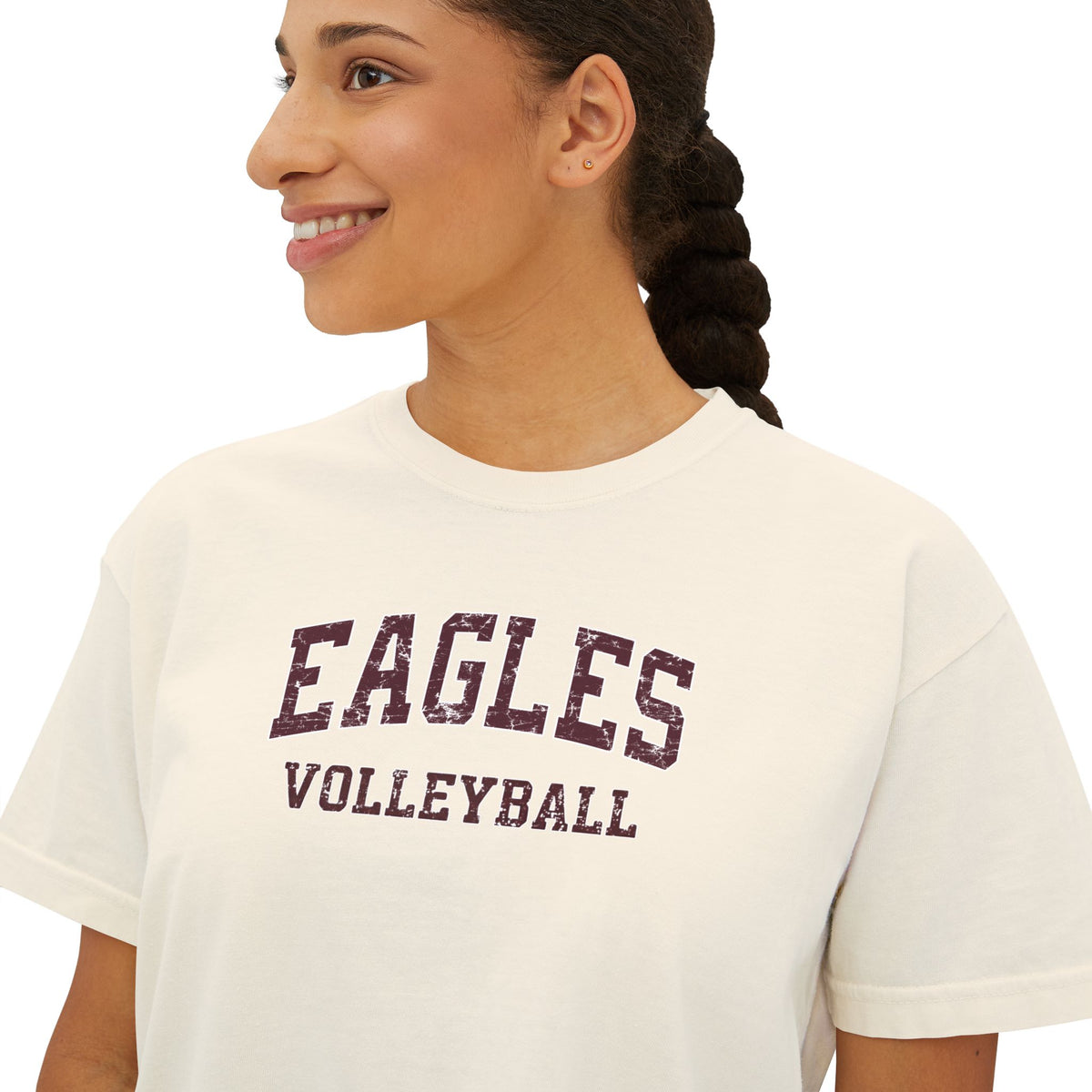 Women's New Albany Eagles Volleyball Vintage Distressed Graphic Boxy Crop Short Sleeve Tee