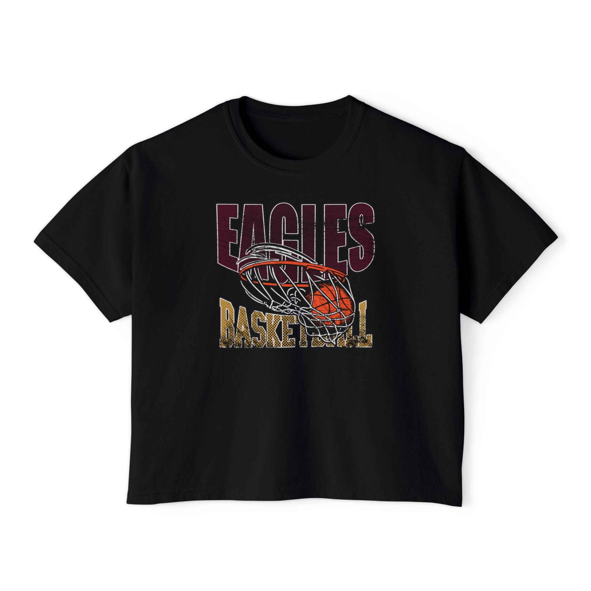 Women's Eagles Swish Distressed Basketball Graphic Boxy Crop Short Sleeve Tee