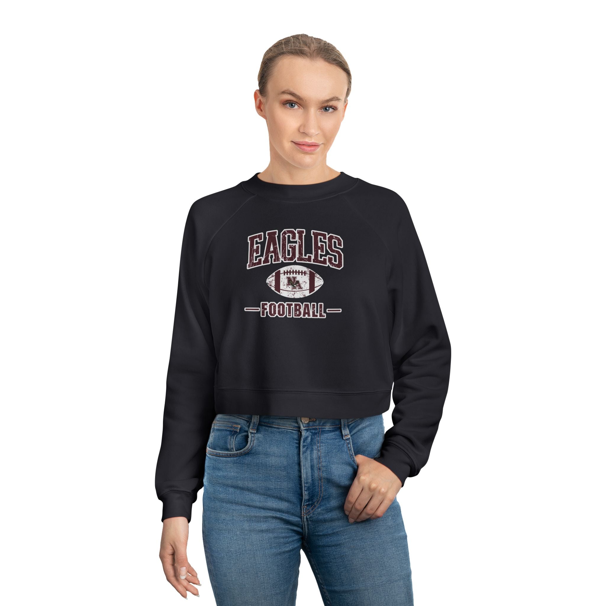 Women's Eagles Football Vintage Distressed Graphic Cropped Fleece Sweatshirt