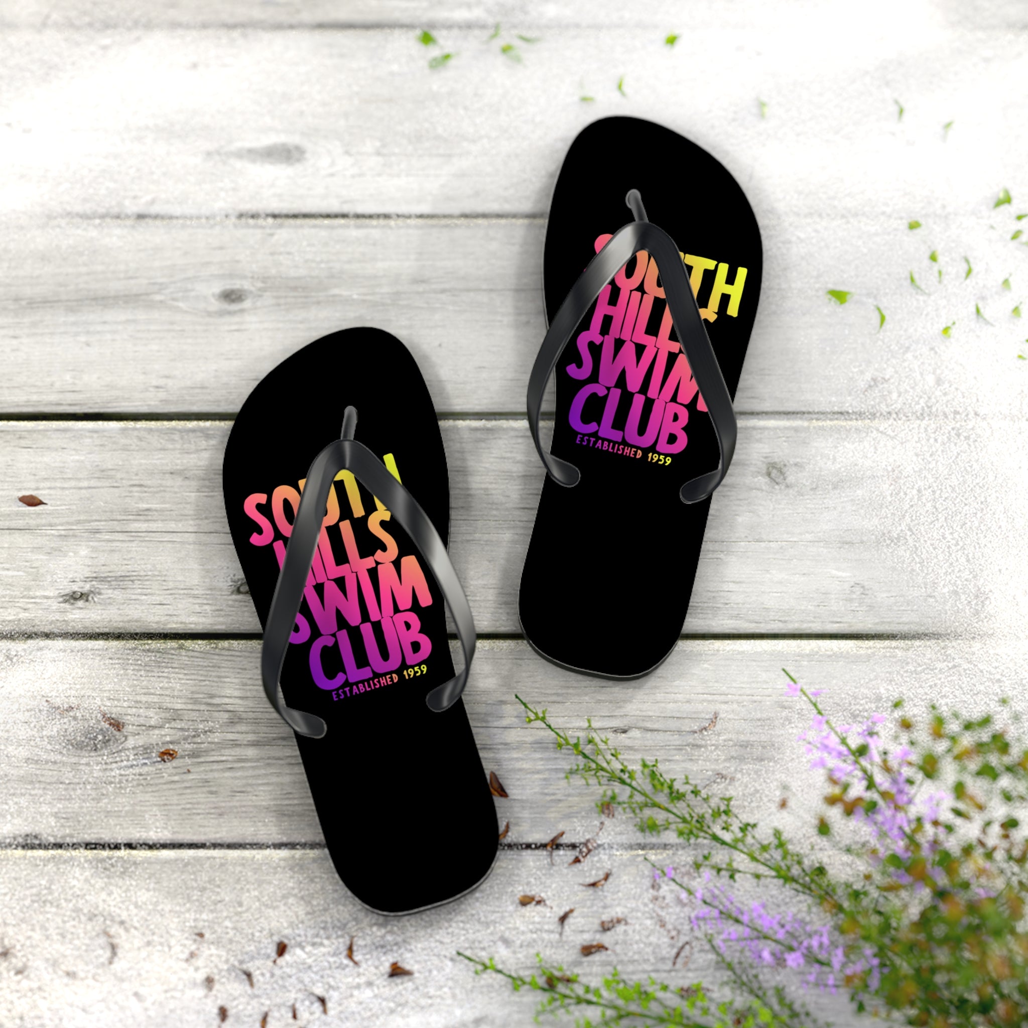 South Hills Swim Club SHSC Ombre Graphic Print Flip Flops