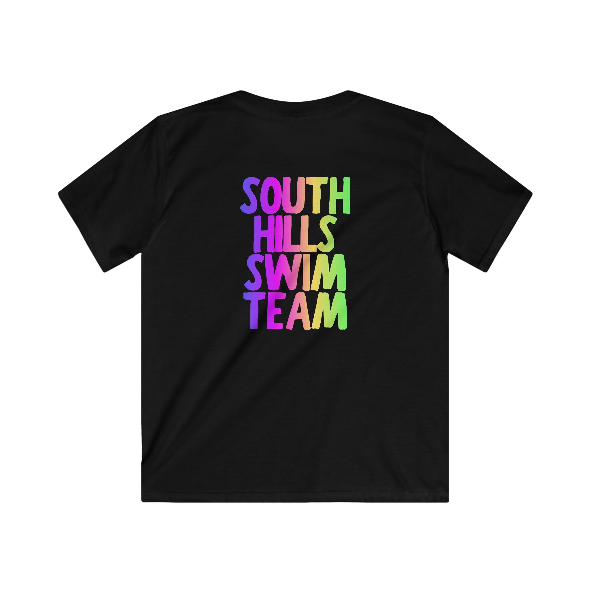 Youth South Hills Swim Team Neon Rainbow Graphic Short Sleeve Gildan Softstyle Tee