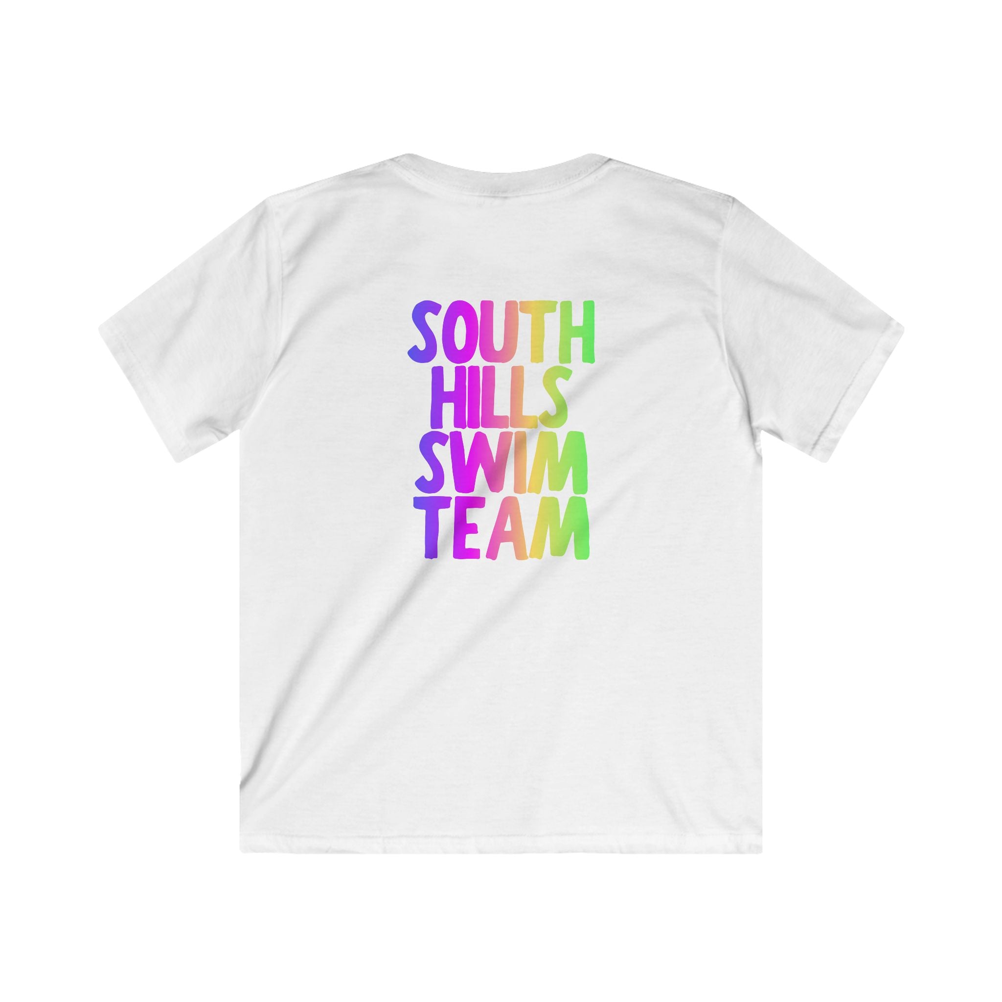 Youth South Hills Swim Team Neon Rainbow Graphic Short Sleeve Gildan Softstyle Tee