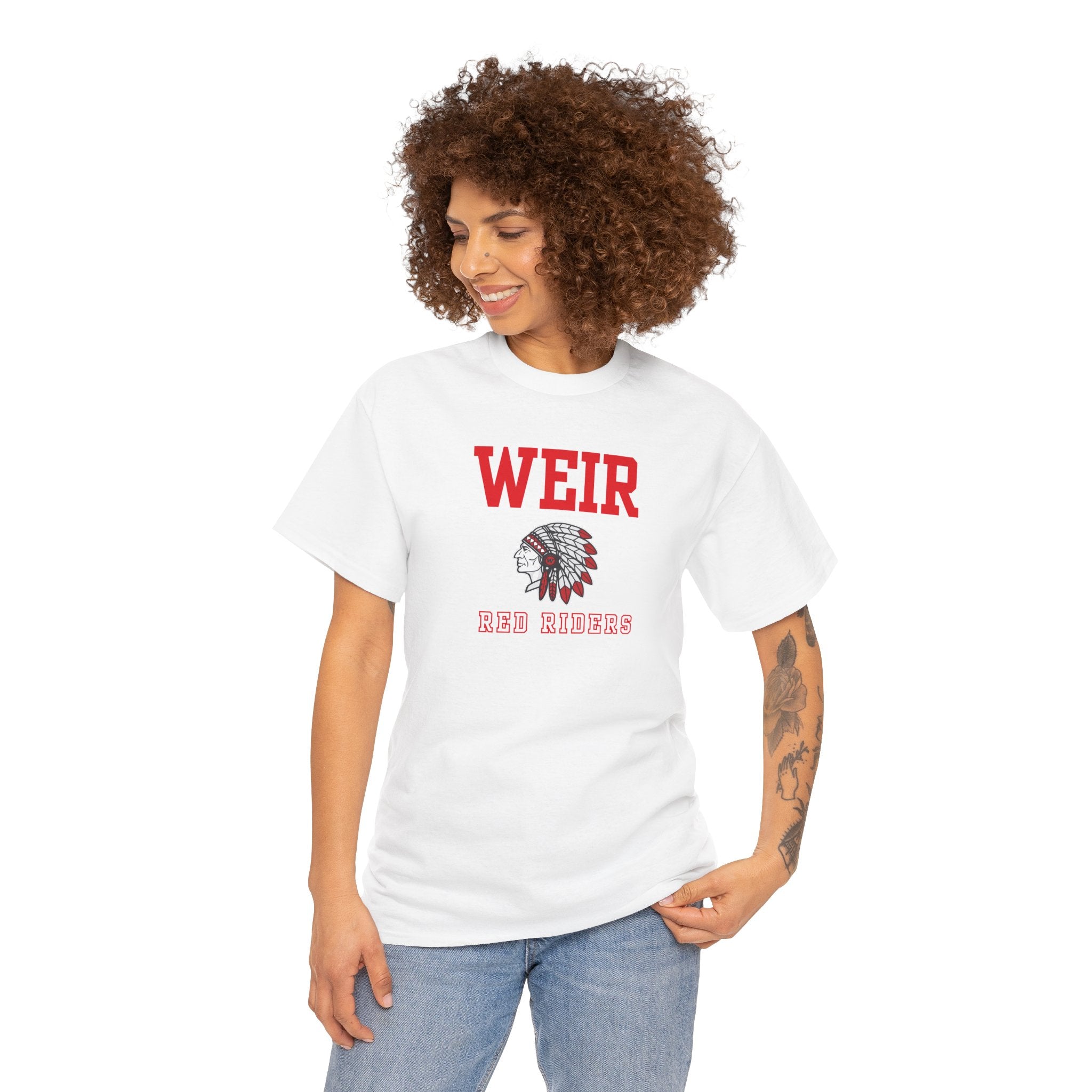 Adult Unisex Weir Red Riders Classic Mascot Graphic Short Sleeve Gildan Heavy Tee