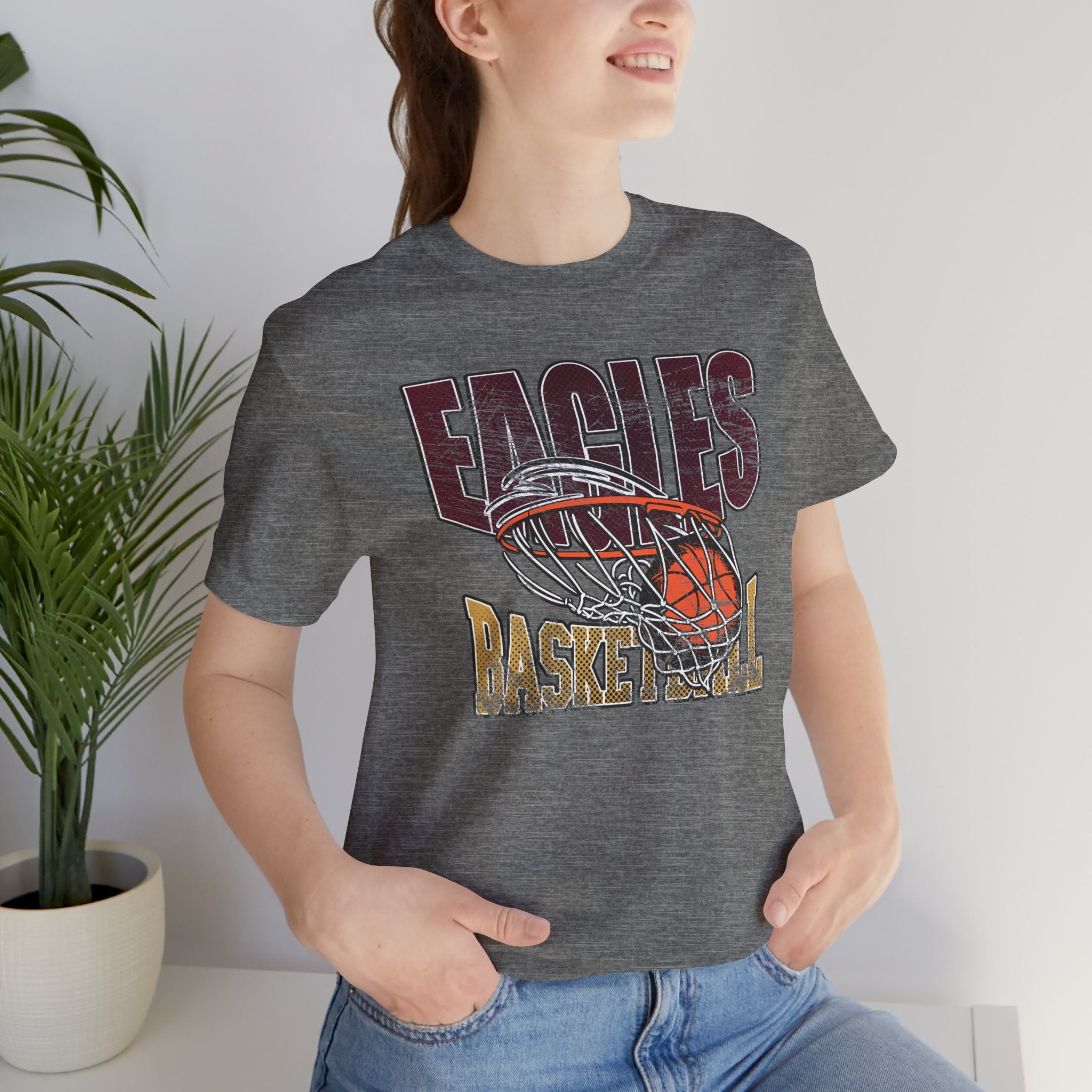 Adult Unisex Eagles Swish Distressed Basketball Graphic Short Sleeve Soft Tee
