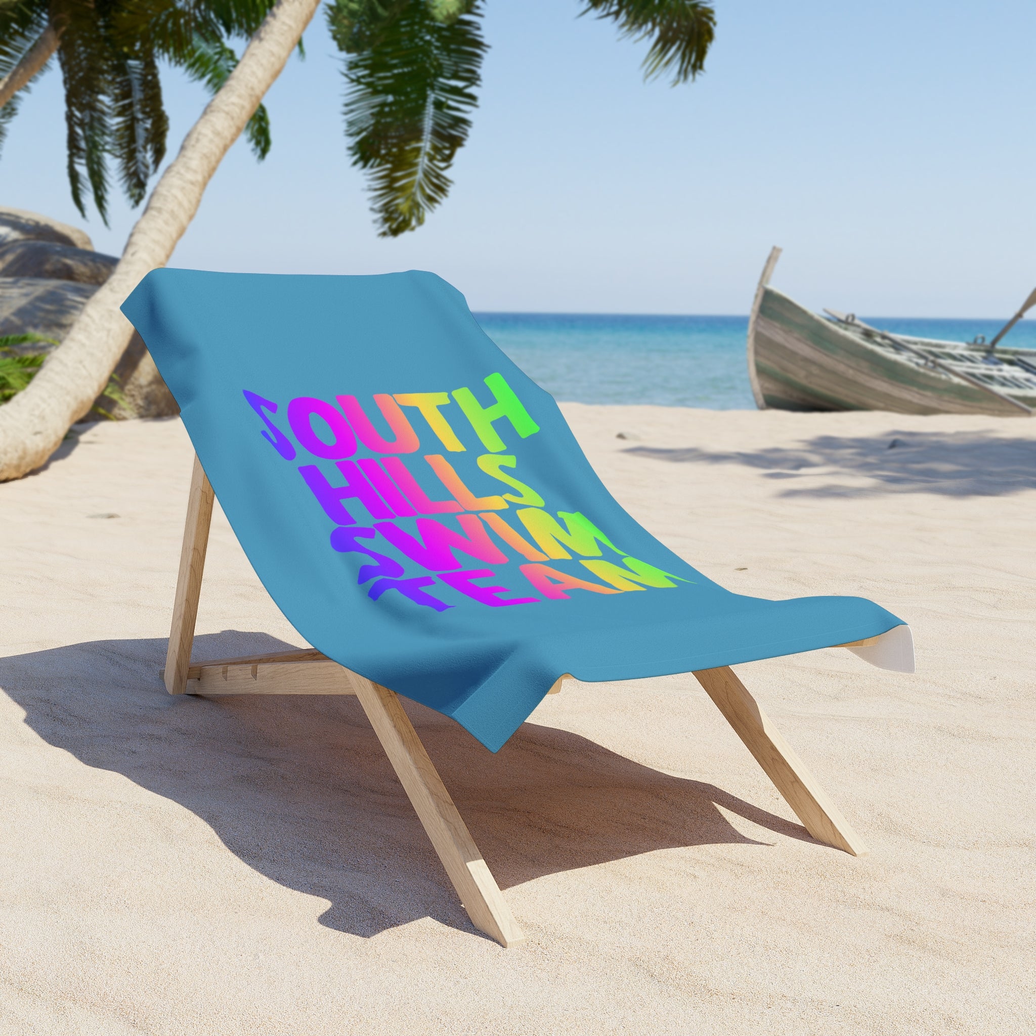 South Hills Swim Team Neon Rainbow Graphic Beach Towel