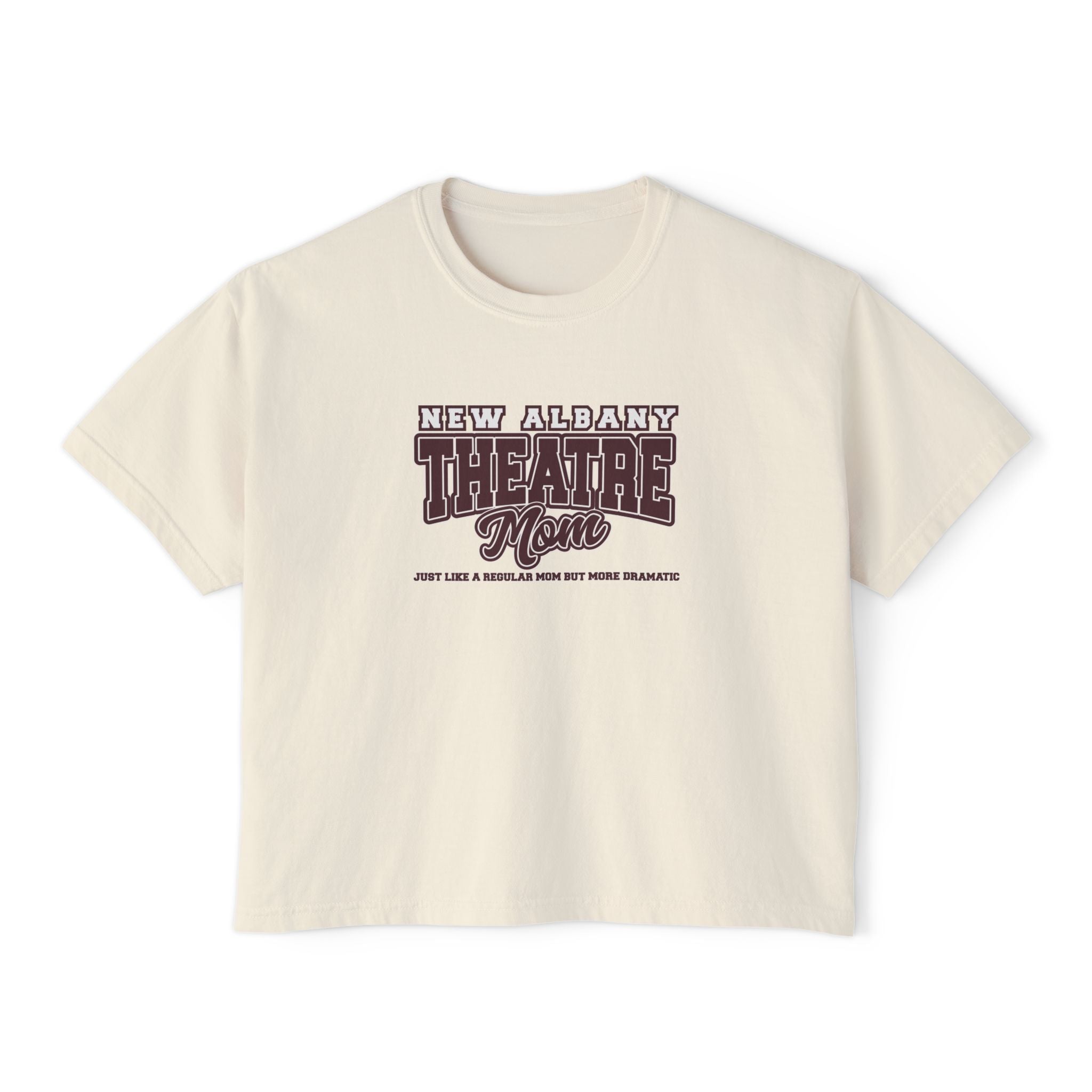 Women's New Albany Theatre Dramatic Mom Graphic Boxy Crop Short Sleeve Tee