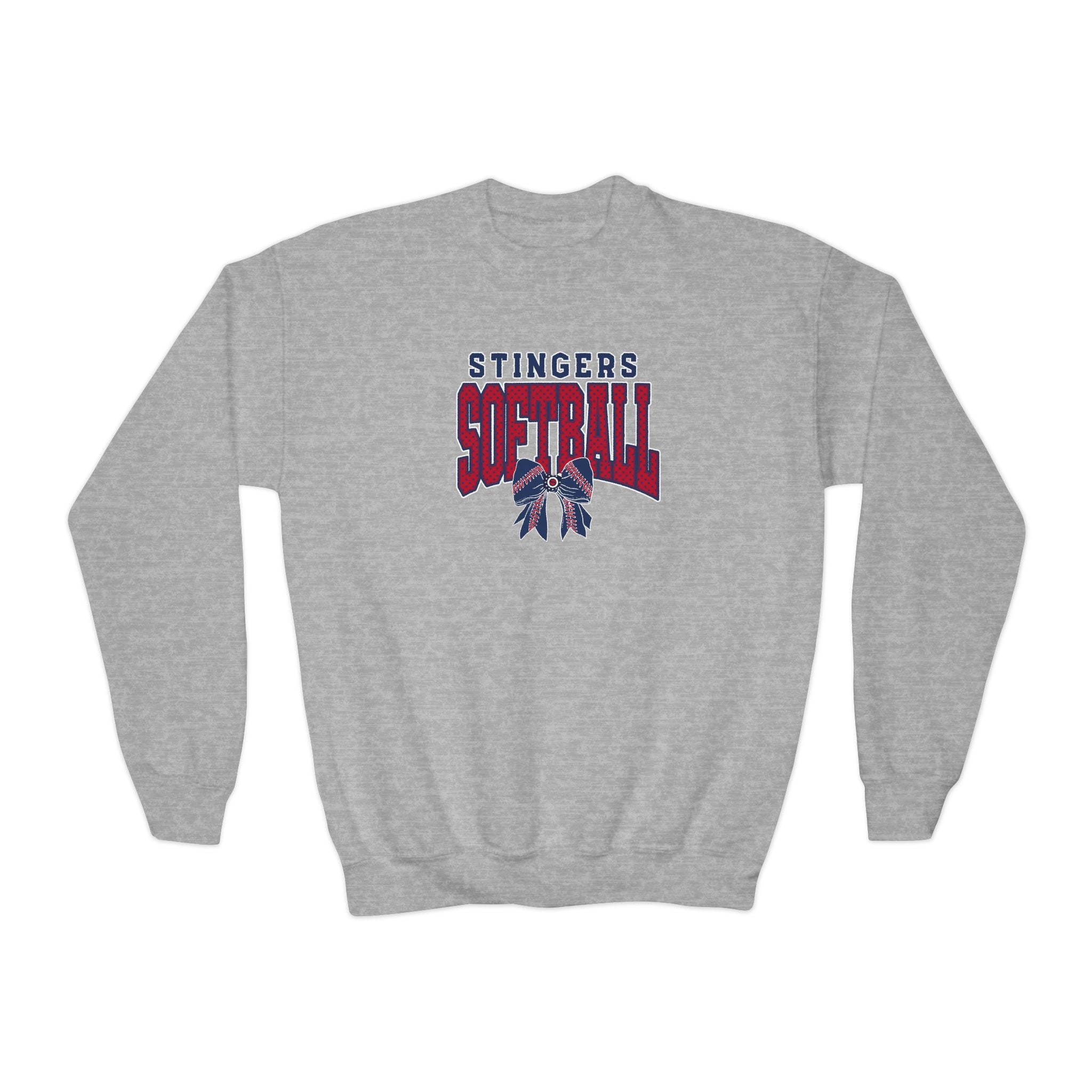 Youth Stingers Softball Stitched Bow Graphic Gildan Heavy Blend Sweatshirt
