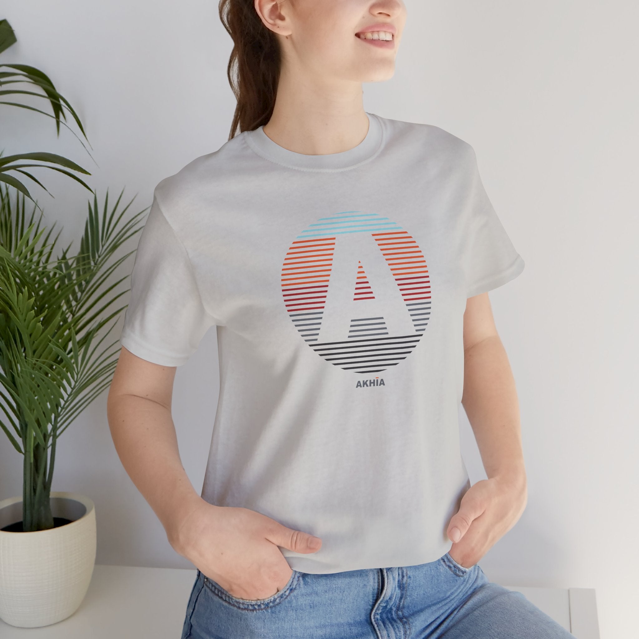 Adult Unisex Striped A Graphic Short Sleeve Soft Tee - Akhia