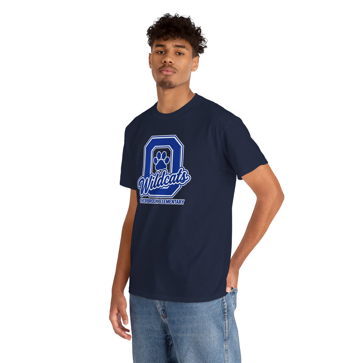 Adult Unisex Overbrook Elementary Wildcats Block Letter Graphic Gildan Classic Tee