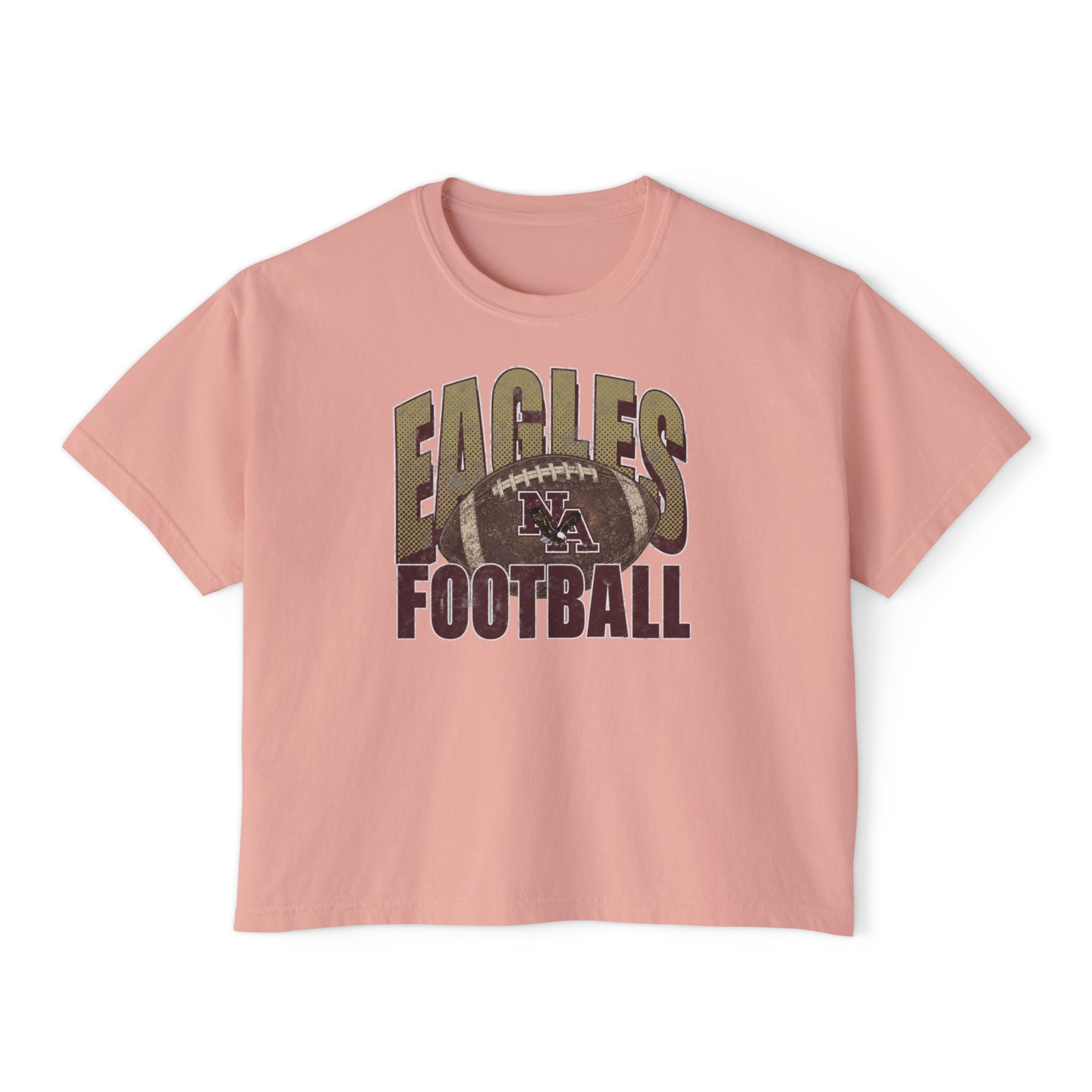 Women's New Albany First-Down Distressed Football Graphic Boxy Crop Short Sleeve Tee