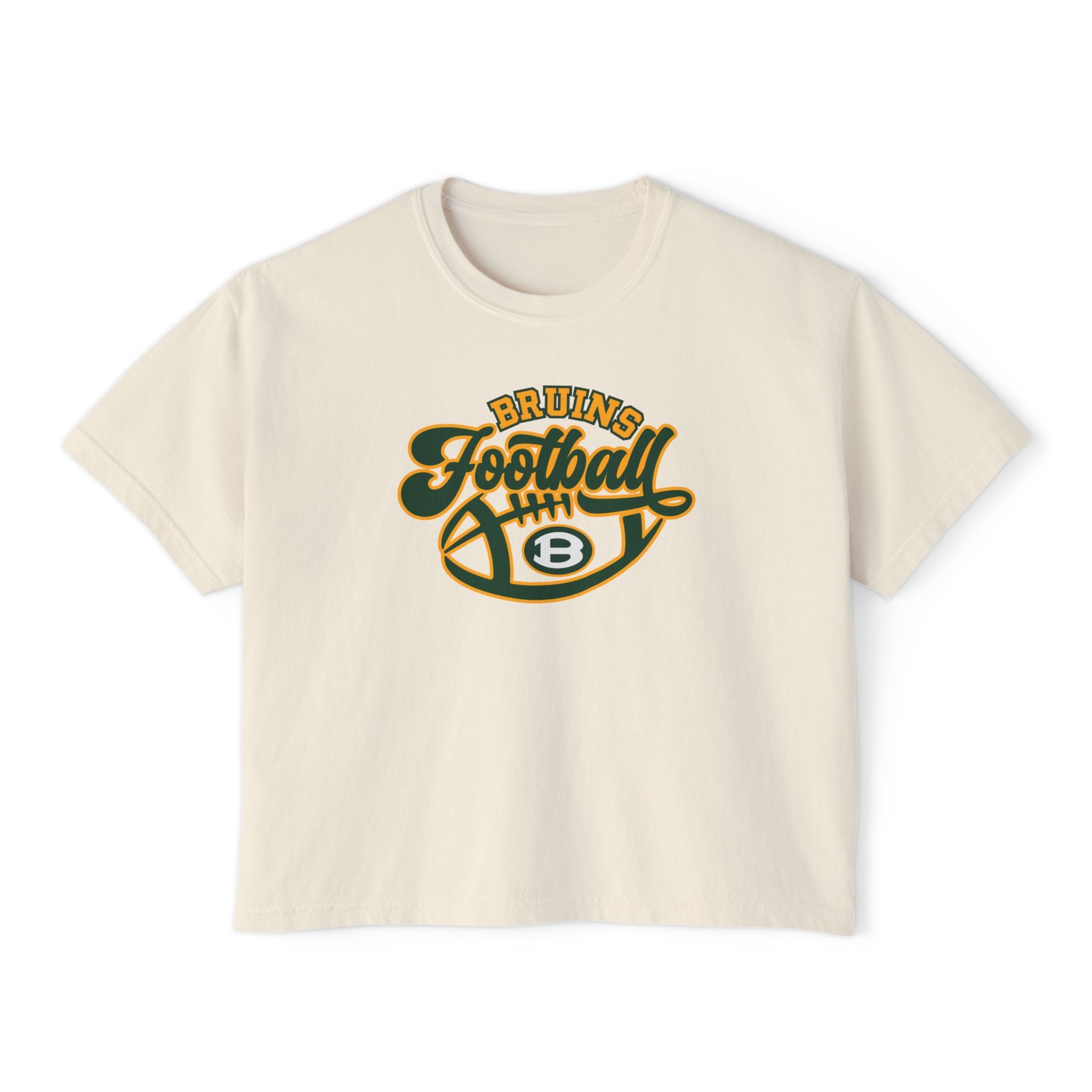 Women's Bruin Script Football Graphic Boxy Crop Short Sleeve Tee