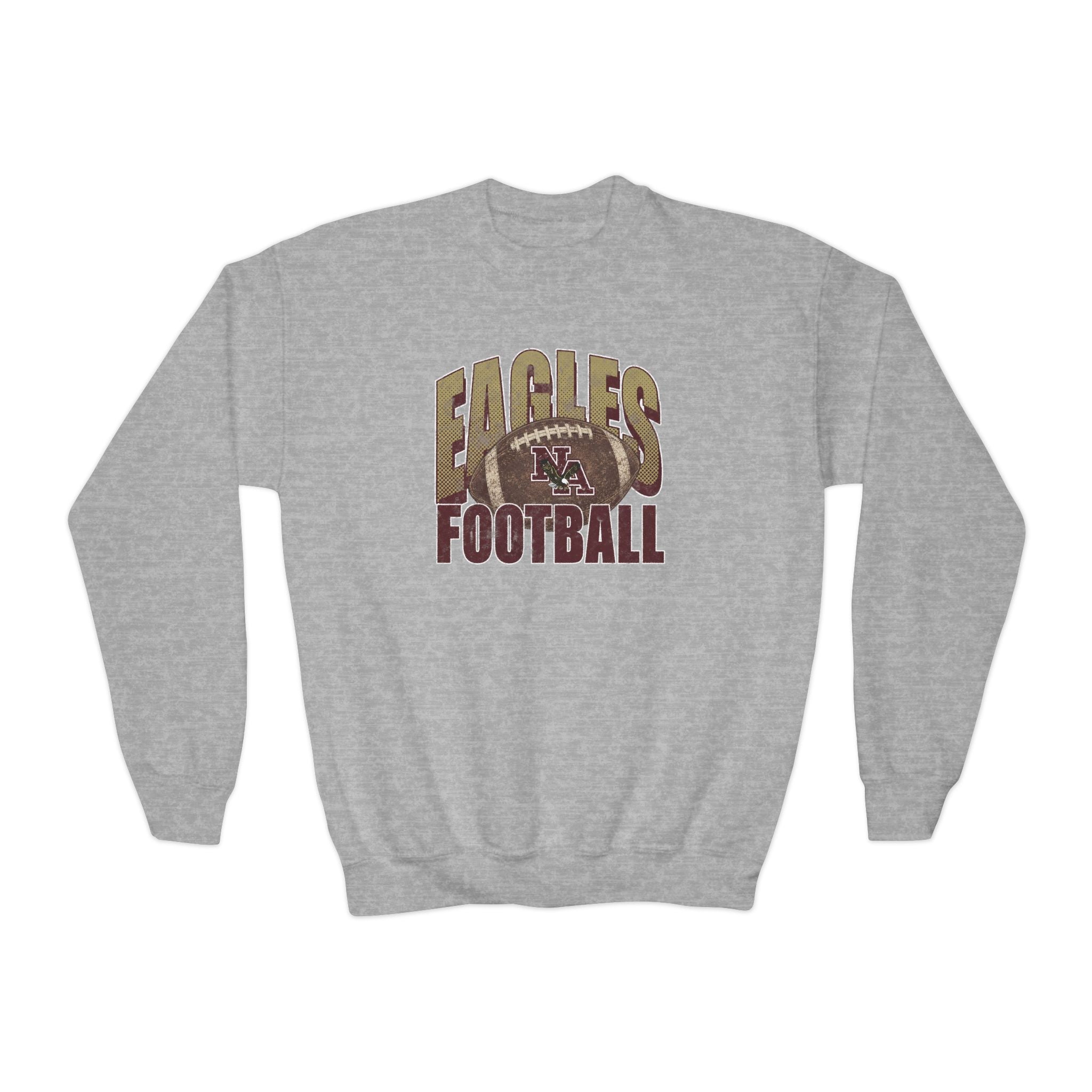 Youth New Albany First-Down Distressed Football Graphic Gildan Heavy Blend Sweatshirt