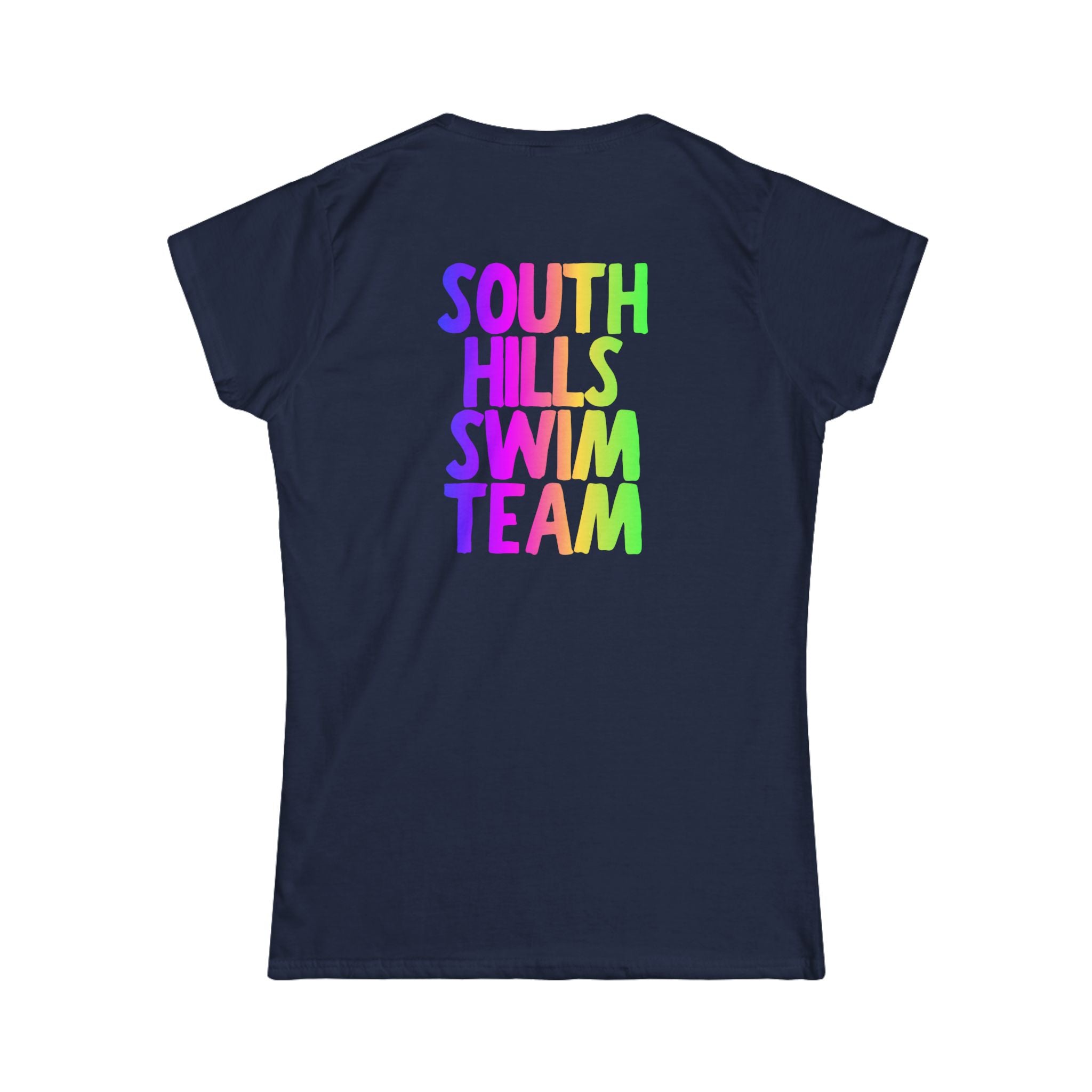 Women's South Hills Swim Team Neon Rainbow Graphic Short Sleeve Gildan Softstyle Tee