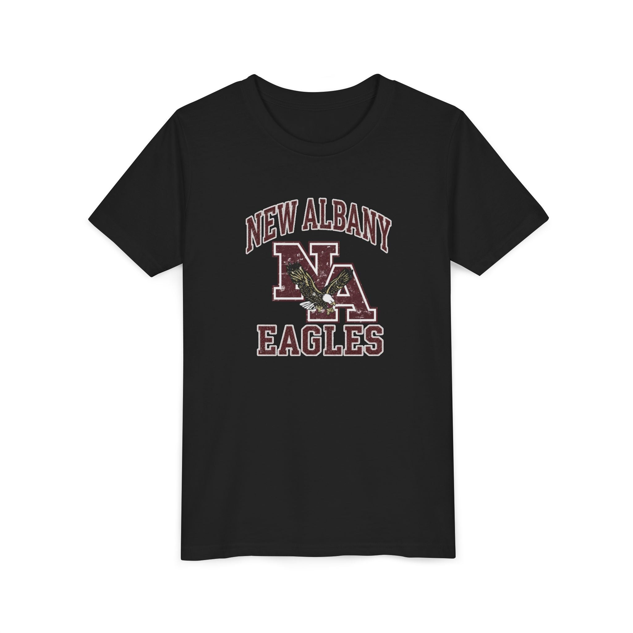 Youth New Albany Vintage Vibes Football Logo Graphic Short Sleeve Bella + Canvas Soft Tee