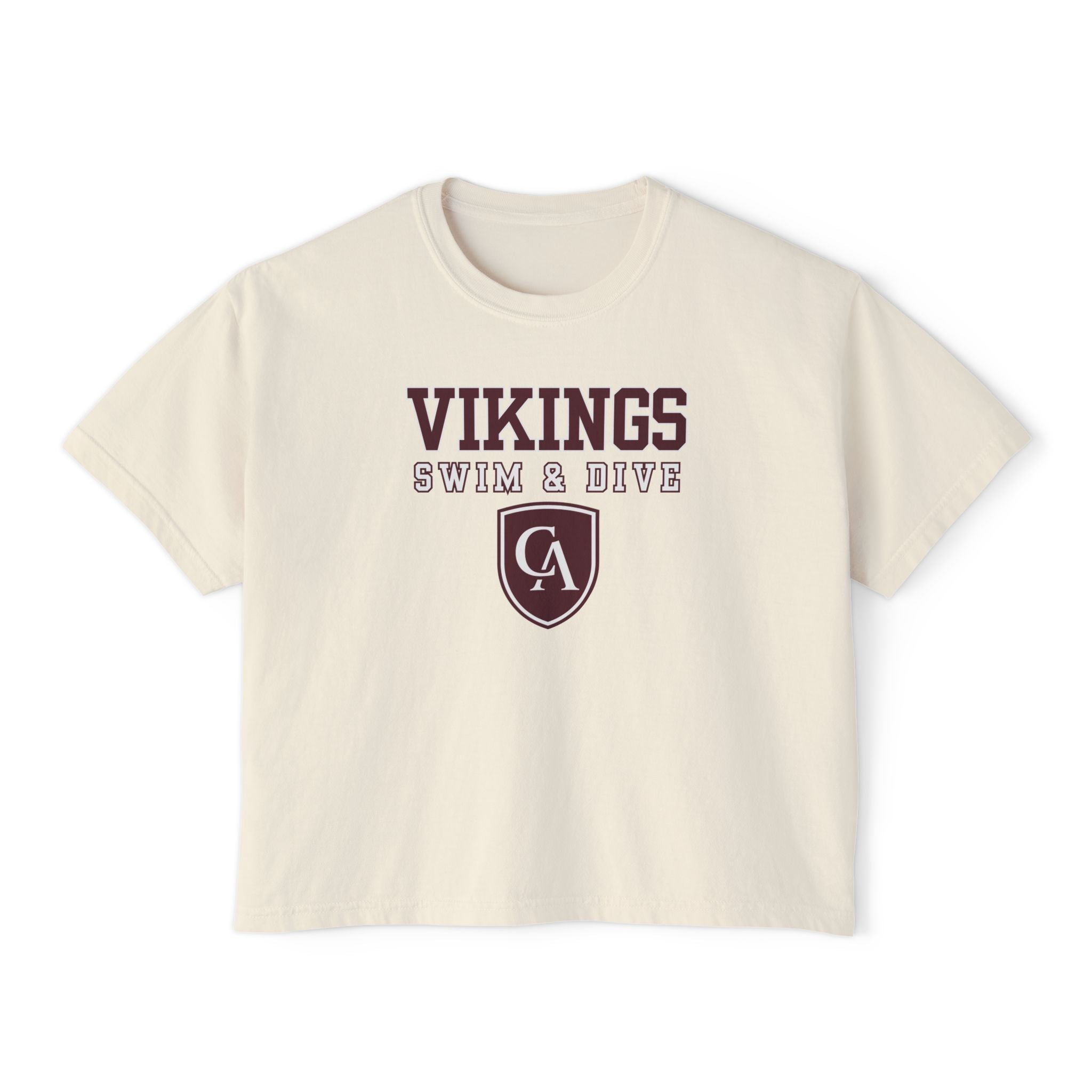 Women's Columbus Academy Vikings Swim & Dive Graphic Boxy Crop Short Sleeve Tee