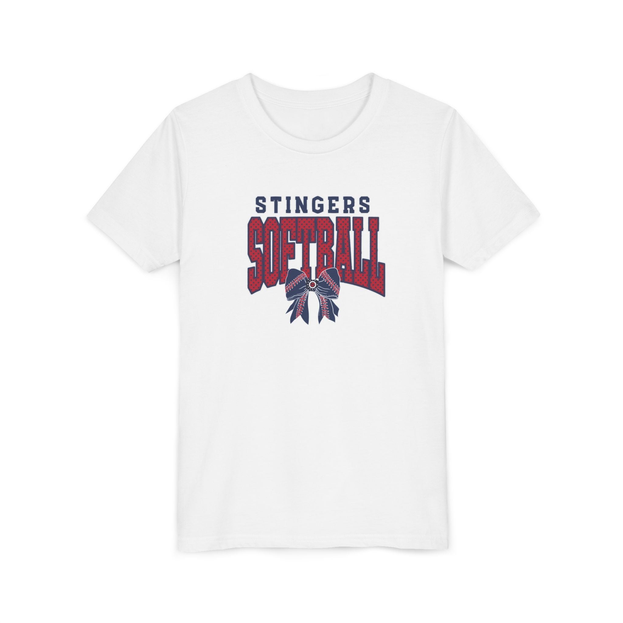Youth Stingers Softball Stitched Bow Graphic Short Sleeve Bella + Canvas Soft Tee