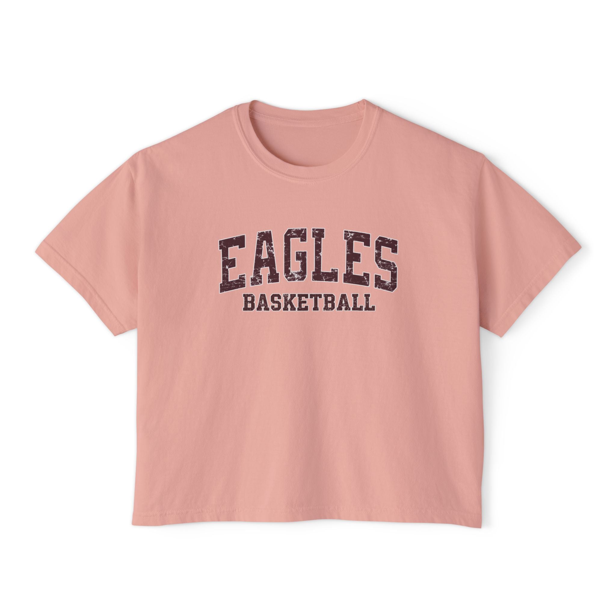 Women's Eagles Basketball Distressed Graphic Boxy Crop Short Sleeve Tee