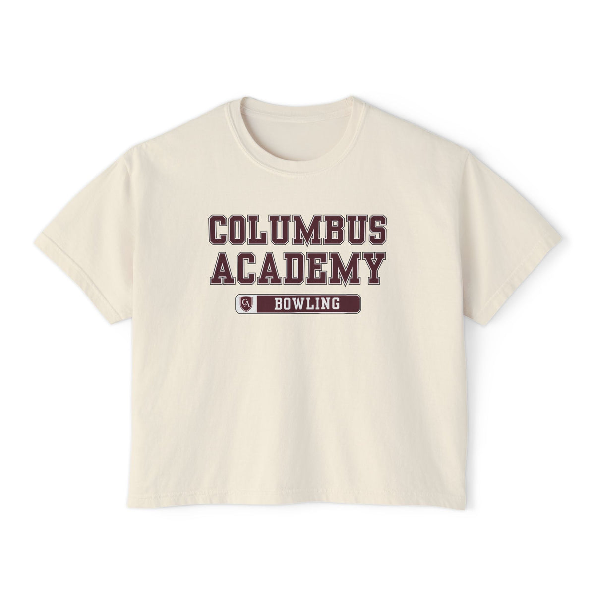 Women's Columbus Academy Bowling Graphic Boxy Crop Short Sleeve Tee