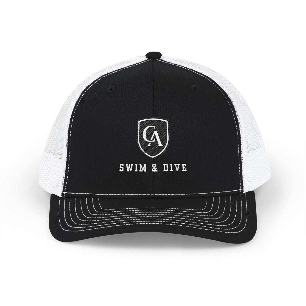Adult Unisex Embroidered Columbus Academy Swim & Dive Black Logo Richardson 112 Snapback Trucker Hat