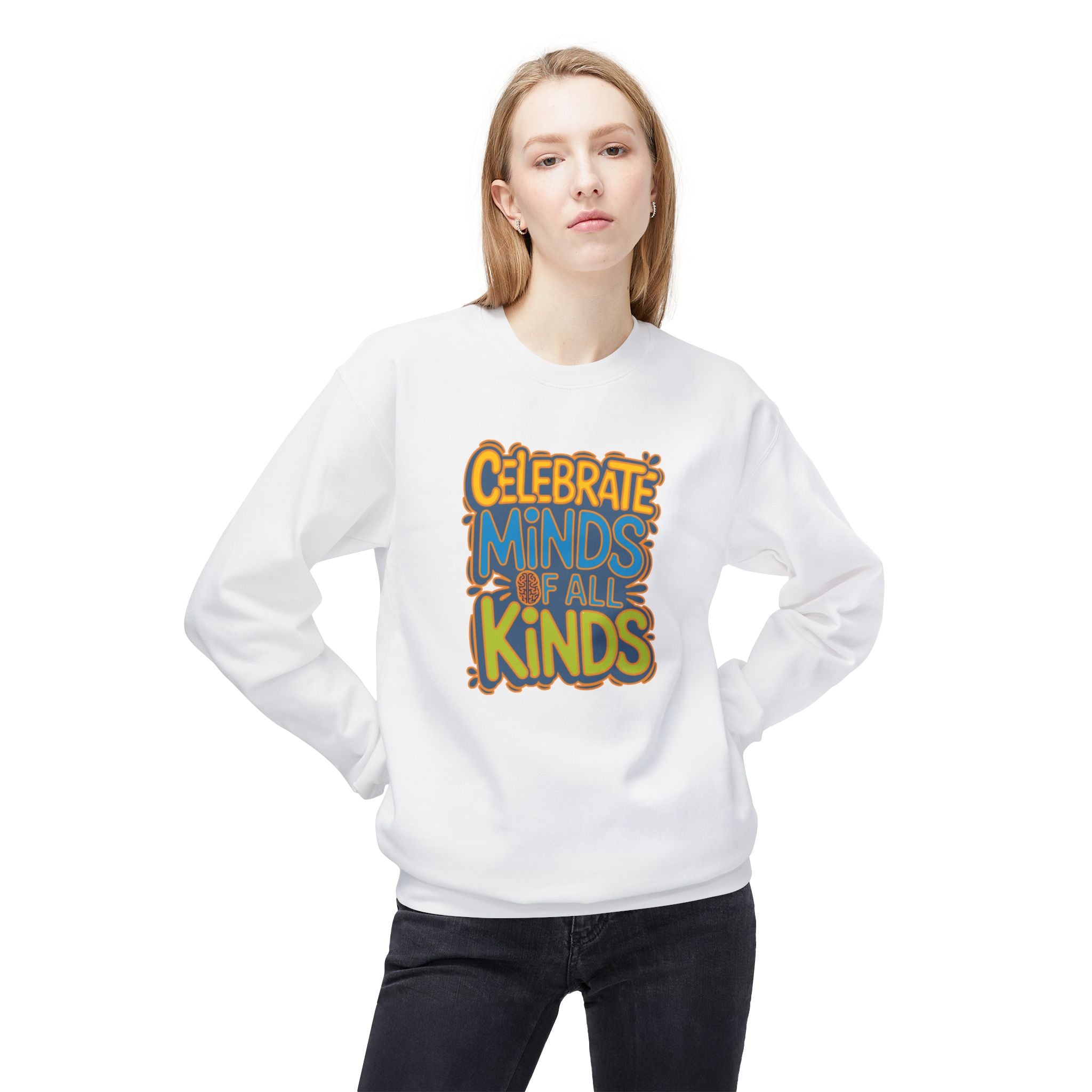 Adult Unisex Celebrate Minds Bubble Font Graphic Soft Style Sweatshirt