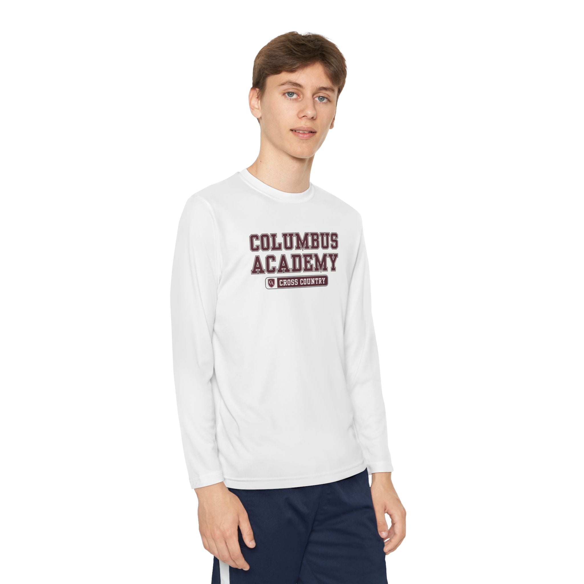 Youth Columbus Academy Cross Country Graphic Sport-Tek Competitor Performance Long Sleeve Tee